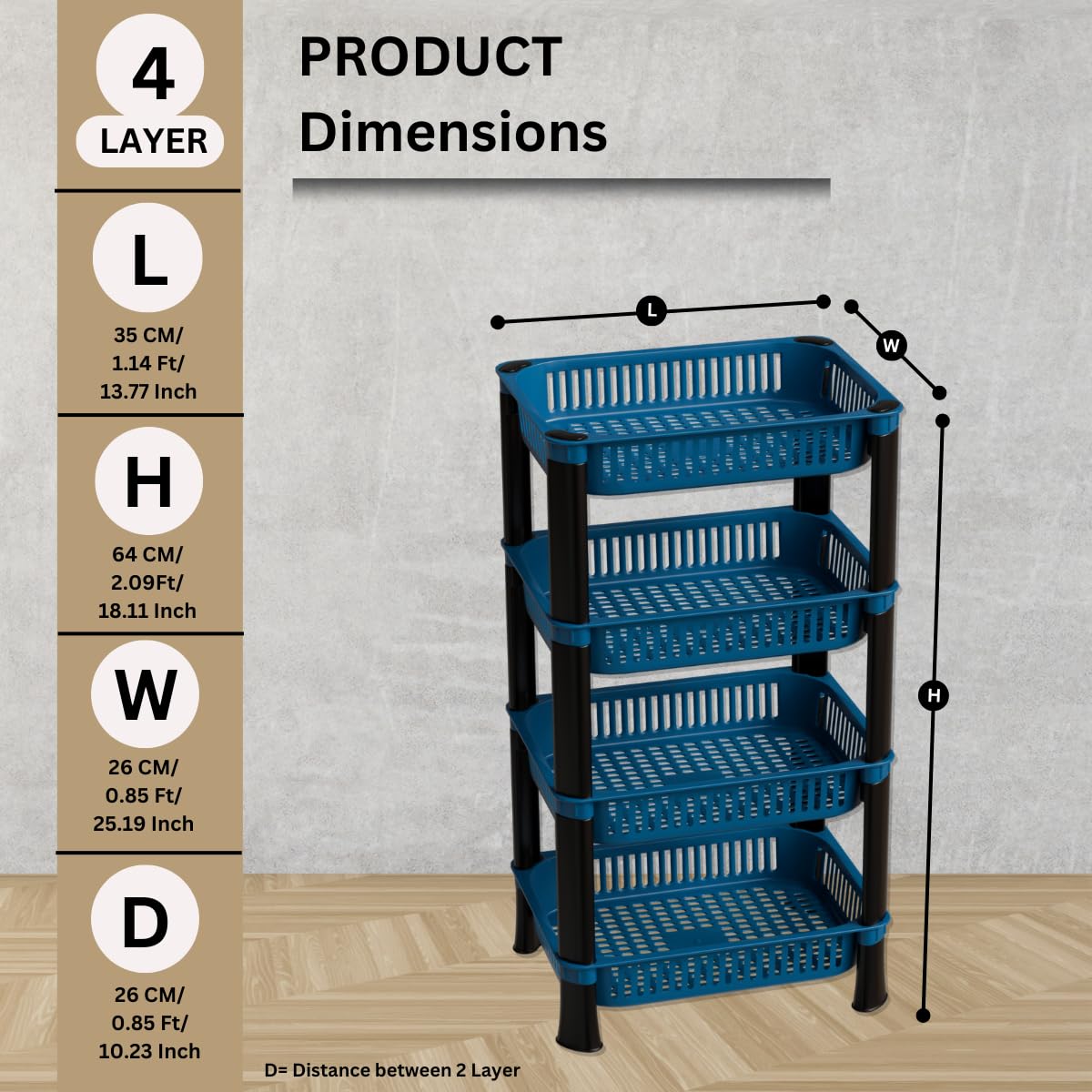 Morbrix Vegetable Kitchen Storage Rack Stand – Multipurpose Plastic Organizer Shelf for Home, Pantry & Office – Space-Saving Storage Rack (4 Layer Rack Stand, Navublue Color) - Image 2 thumbnail