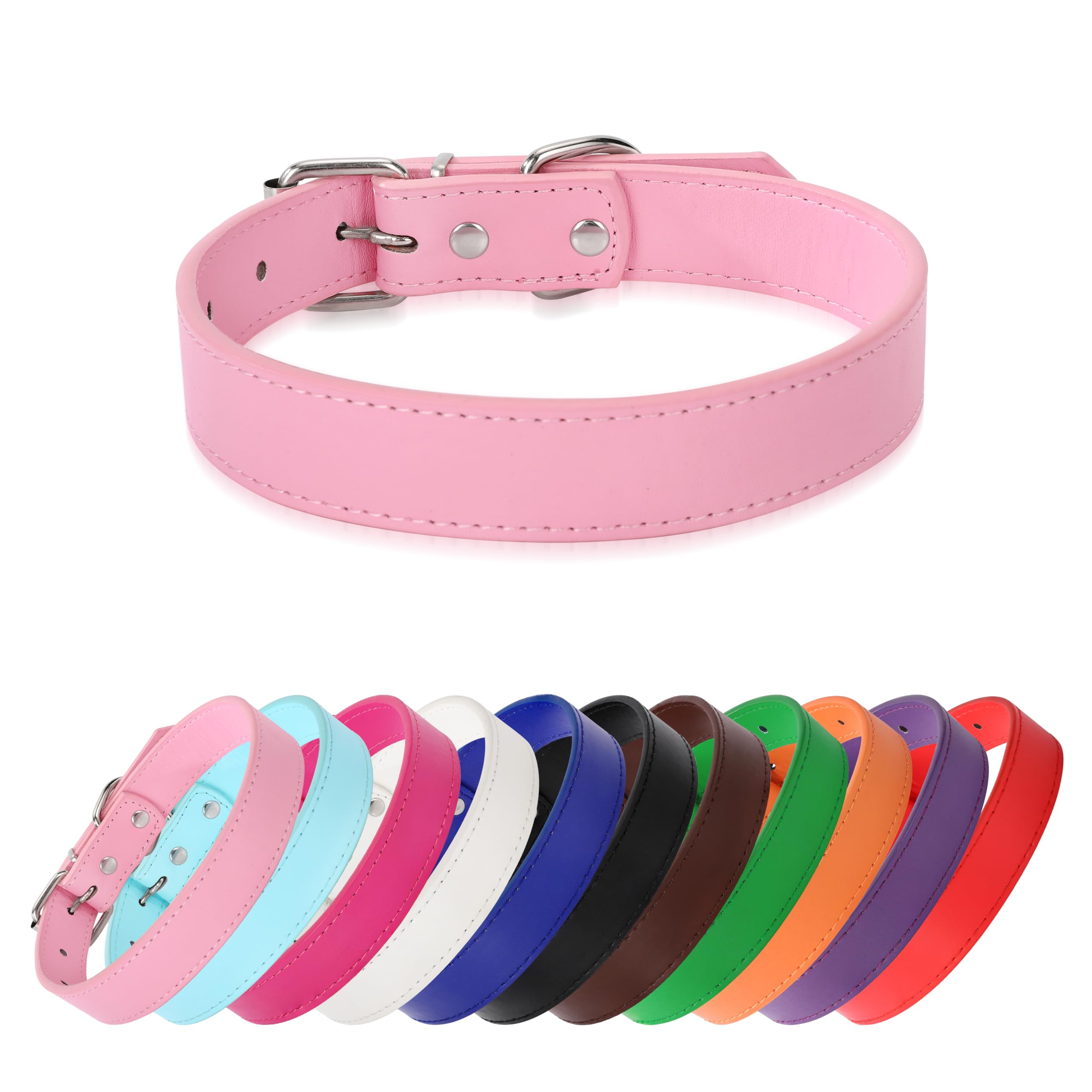 Hundehalsband aus weichem Leder, für kleine, mittelgroße und große Hunde, bequem und verstellbar (Breite: 1,9 cm für Hundehals: 25,4 - 35,6 cm, Rosa, M)