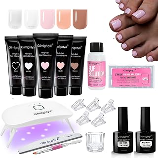 Poly Gel Nail kit for Toes and Finger with UV Light Starter Kit,5 Pcs Bulder Poly Gel Extension Kit for Beginners with Everything,2 in 1 Natural Flat Curve Dual Forms Reusable 16 Sizes 160Pcs