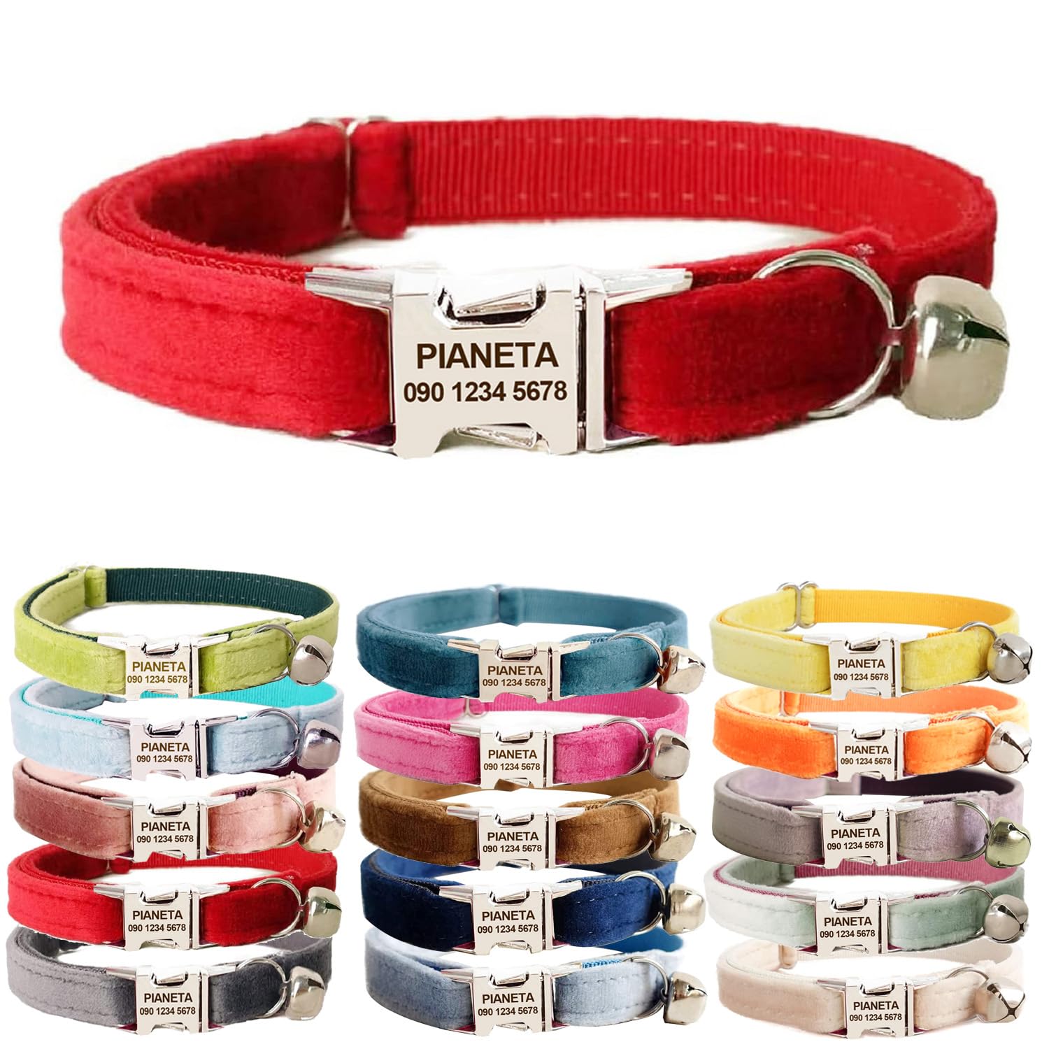 Personalized Cat Collar, Customized Pet ID Collars with Bell for Cat and Small Dogs Puppy Kitten - Custom Text with Pet Name and Phone Number (L (8"-13"),Red)