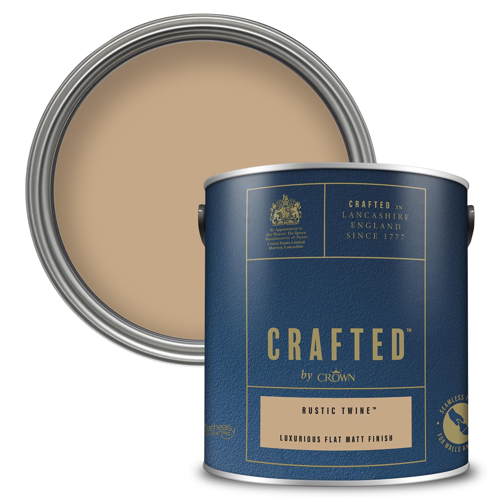 Crown Paint CRAFTED Rustic Twine Velvety Flat Matt Emulsion Paint - Dark Yellow Finish - Use on Walls, Ceilings and Wood - Luxurious, Thick and Creamy, Low Odour - 2.5L