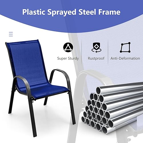 Miniatura 6 de Tangkula Juego de 4 sillas de comedor para patio, apilables, resistentes para todo tipo de clima, con reposabrazos, soporta 330 libras, para