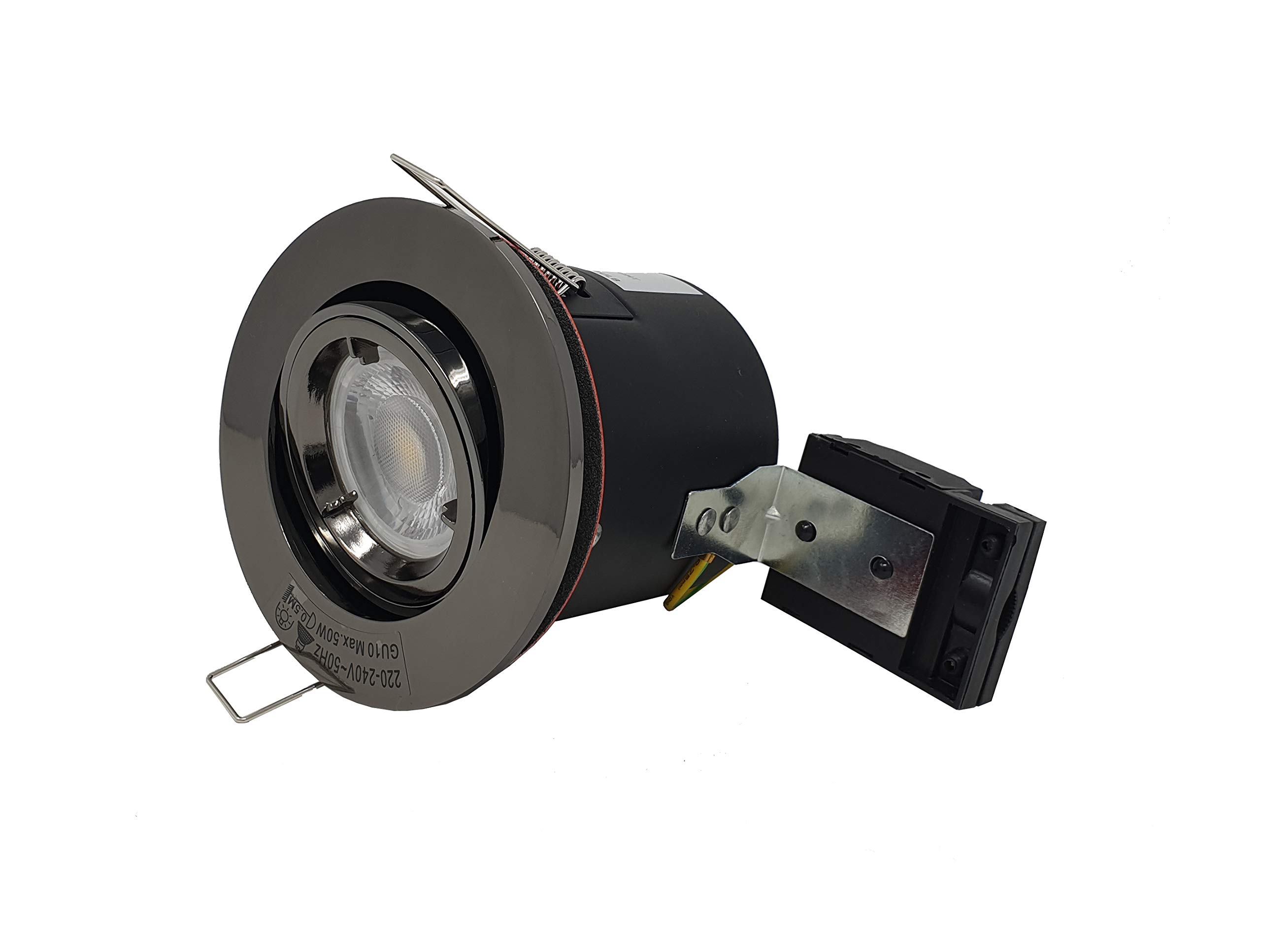 Ukew Black Chrome Fire Rated Led Recessed Downlights - Pack Of 4 Adjustable Gu10 Led 240V Tilt Dimmable Spotlights - Kitchen Hallway Ceiling Lights (Black Chrome)