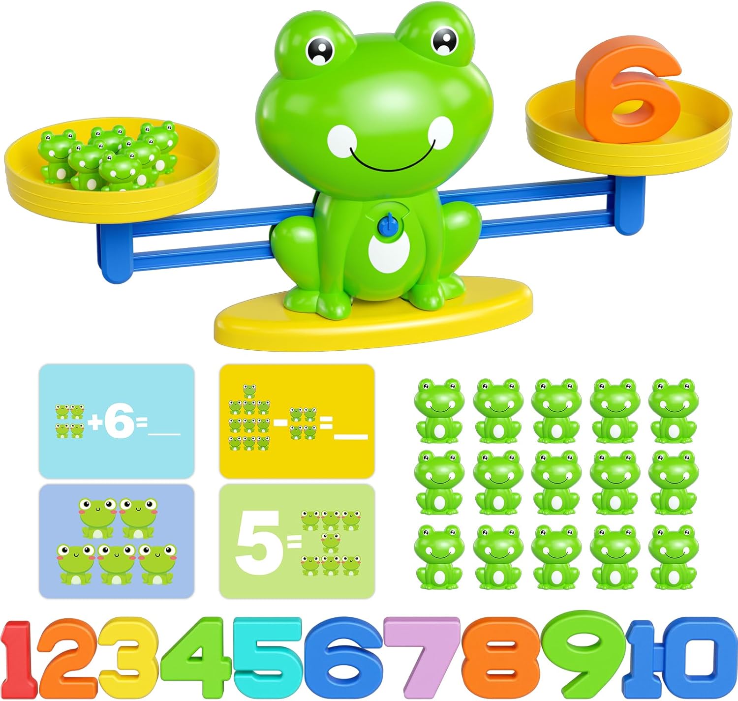 Frog Balance Math Game for Kids, Montessori STEM Counting Toy with 20 Frogs & 40 Double-Sided Cards, Educational Gift for Preschoolers Ages 3-8