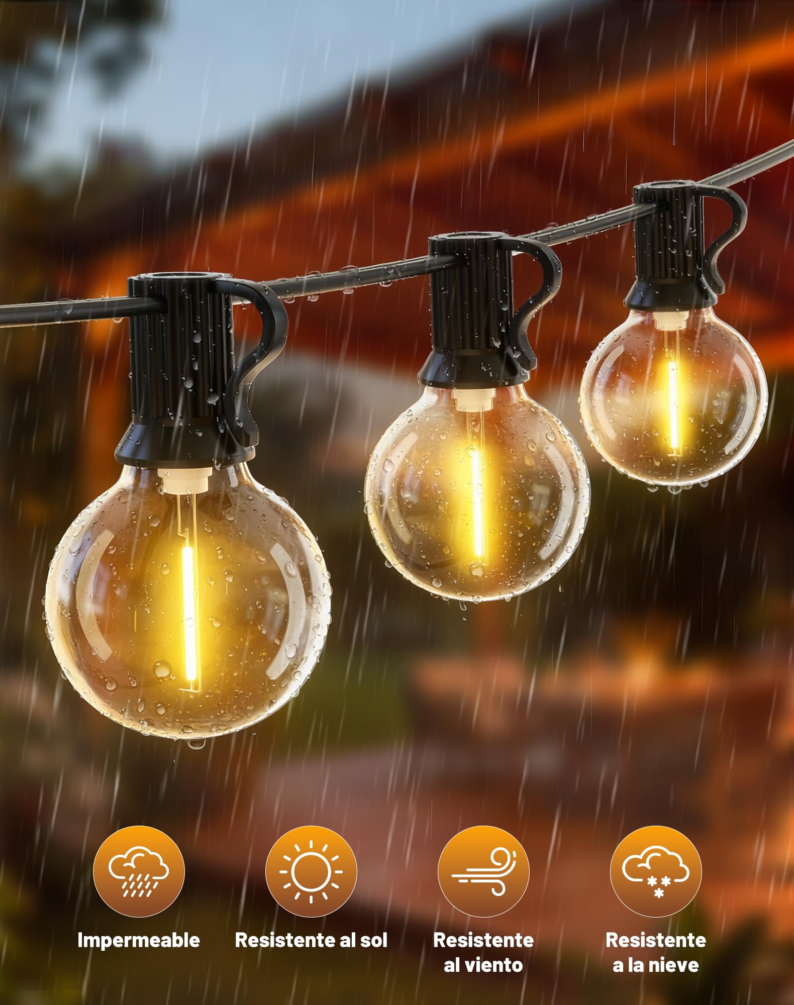 Guirnalda Luces Exterior Jardin 9M - 30Ft Luces LED Terraza Exterior G40 Bombillas Exteriores Guirnaldas Impermeable Iluminacion Lampadas Enchufe Outdoor Light para Patio Jardín Partido
