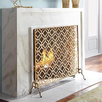 CMYUN Fireplace Screen Vintage Copper-Tone Metal Fireguards Mesh Cover, Indoor Outdoor Fireplace Screen/Spark Guard Safety Protector, for Coal & Wood FireGold,101x81cm39 3/4" x31 7/8"