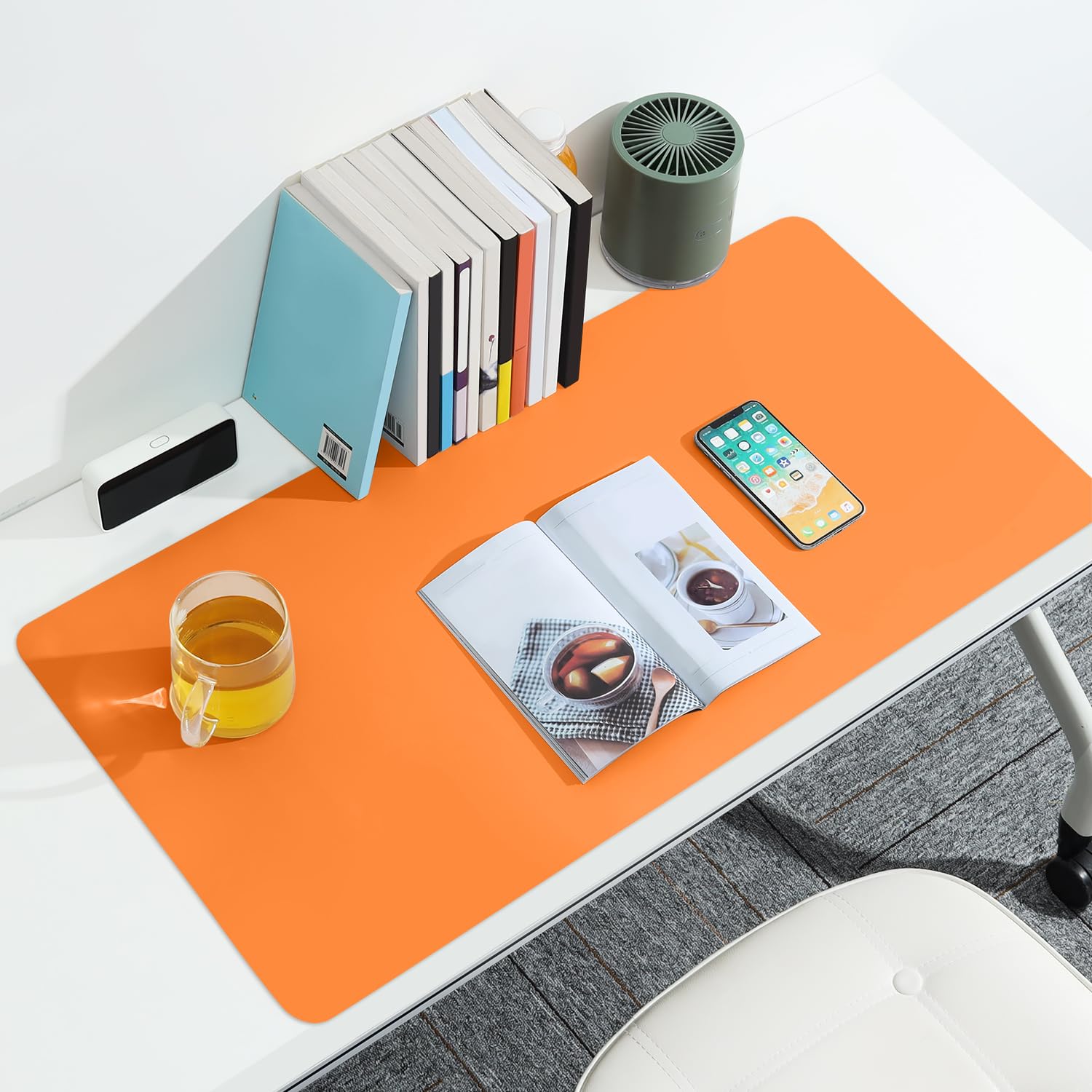 BUBM Tappetino multifunzionale per ufficio 80x40 cm sottomano scrivania impermeabile pelle PU mousepad ultrasottile antiscivolo Arancione