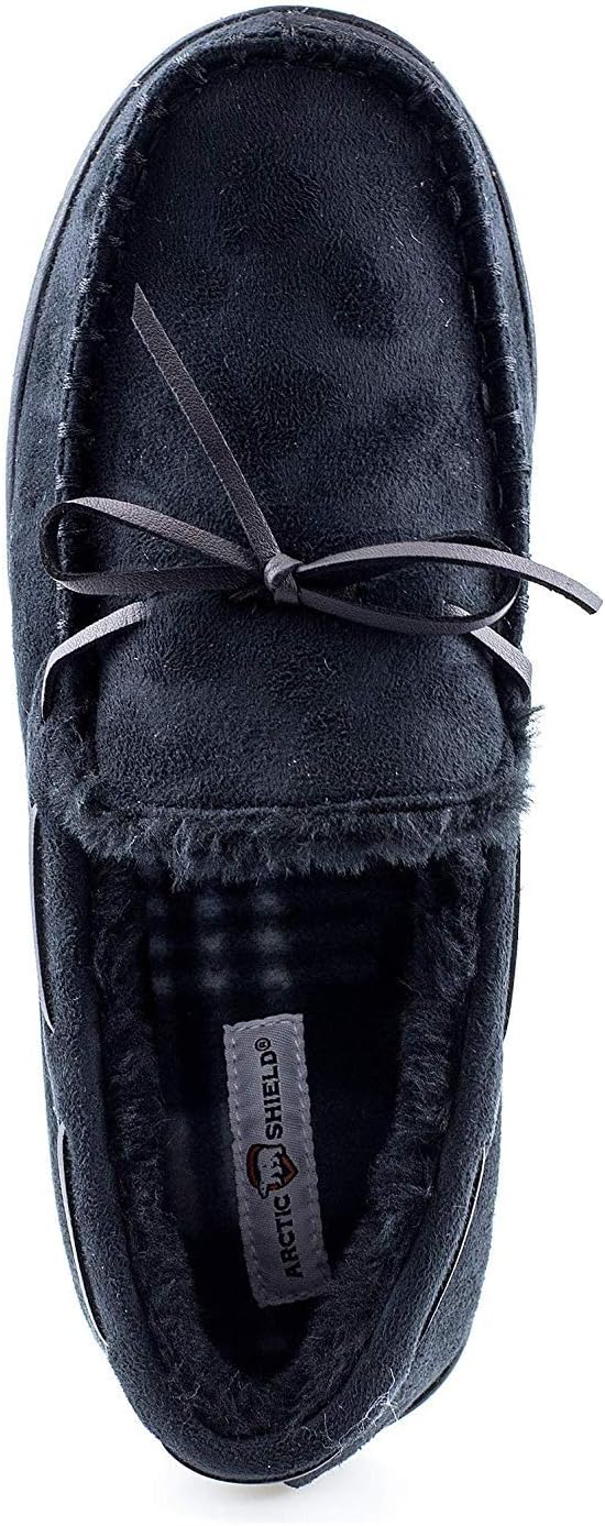 ArcticShield Men's Moccasin Slippers - Indoor Outdoor House Shoes with Soft Plush Lining - Microsuede Moccasins for Men