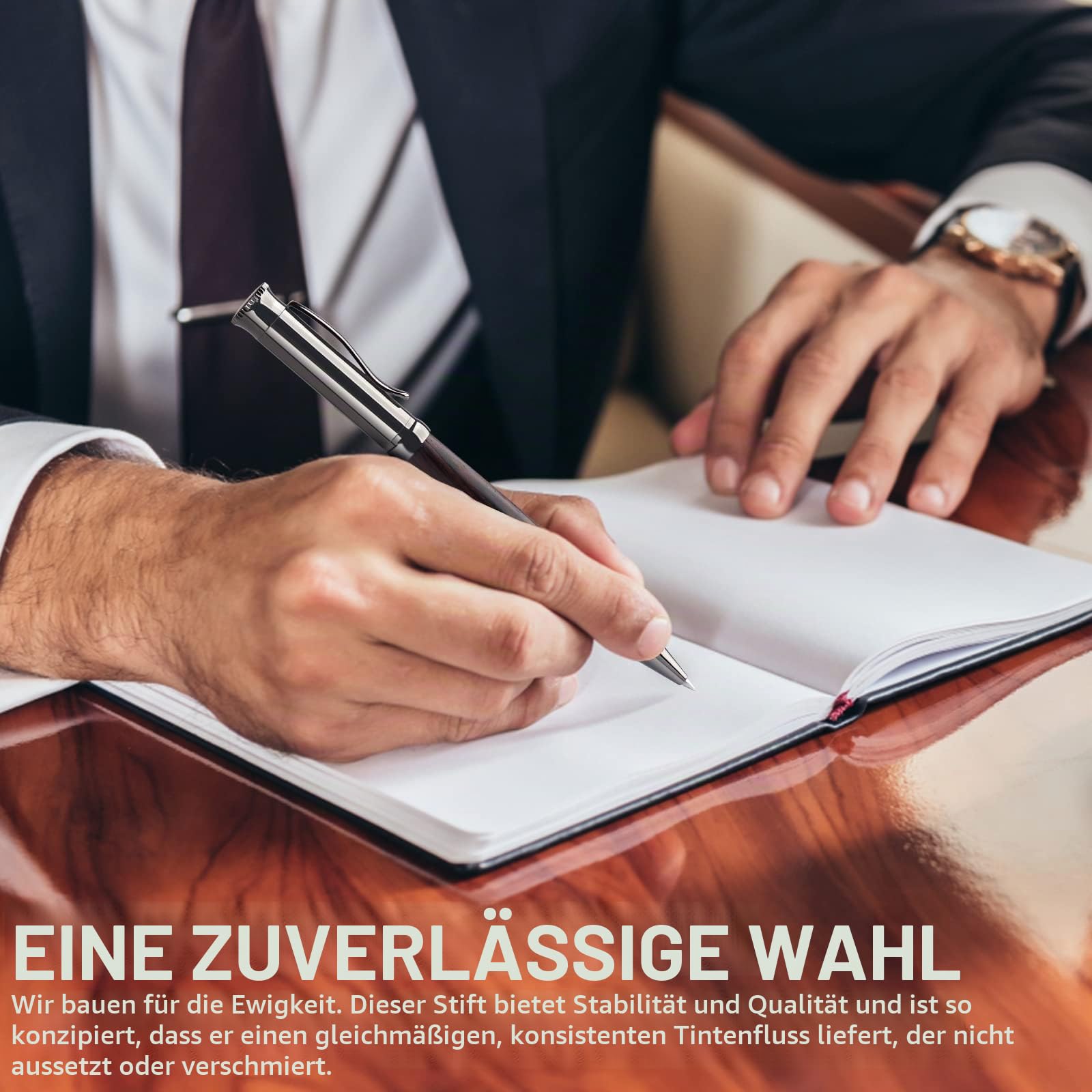 WEMATE Holz Tintenroller Set, inkl. 2 Ersatzminen - Schwarz & Blau, Rollerball für Linkshänder und Rechtshänder, Luxus Bürogeschenk, Eleganter Stift für Profis und Führungskräfte - Black Oak
