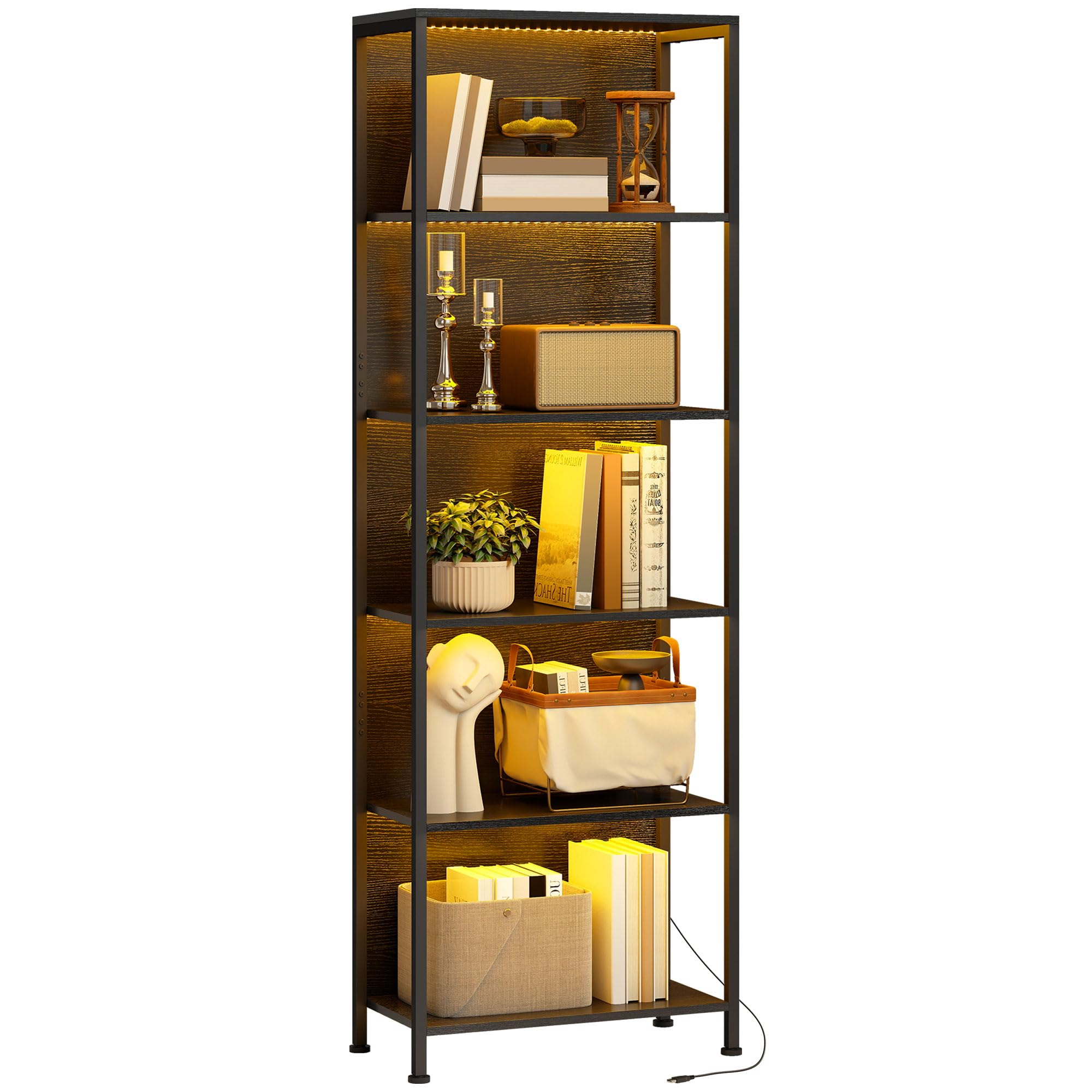 HOMCOM Bibliothèque à 5 Niveaux avec éclairage LED 7 Couleurs, étagère de Rangement, Structure en Acier, Style Industriel, Meuble de Rangement pour Salon, Bureau, Chambre, 60 x 30 x 179 cm, Noir
