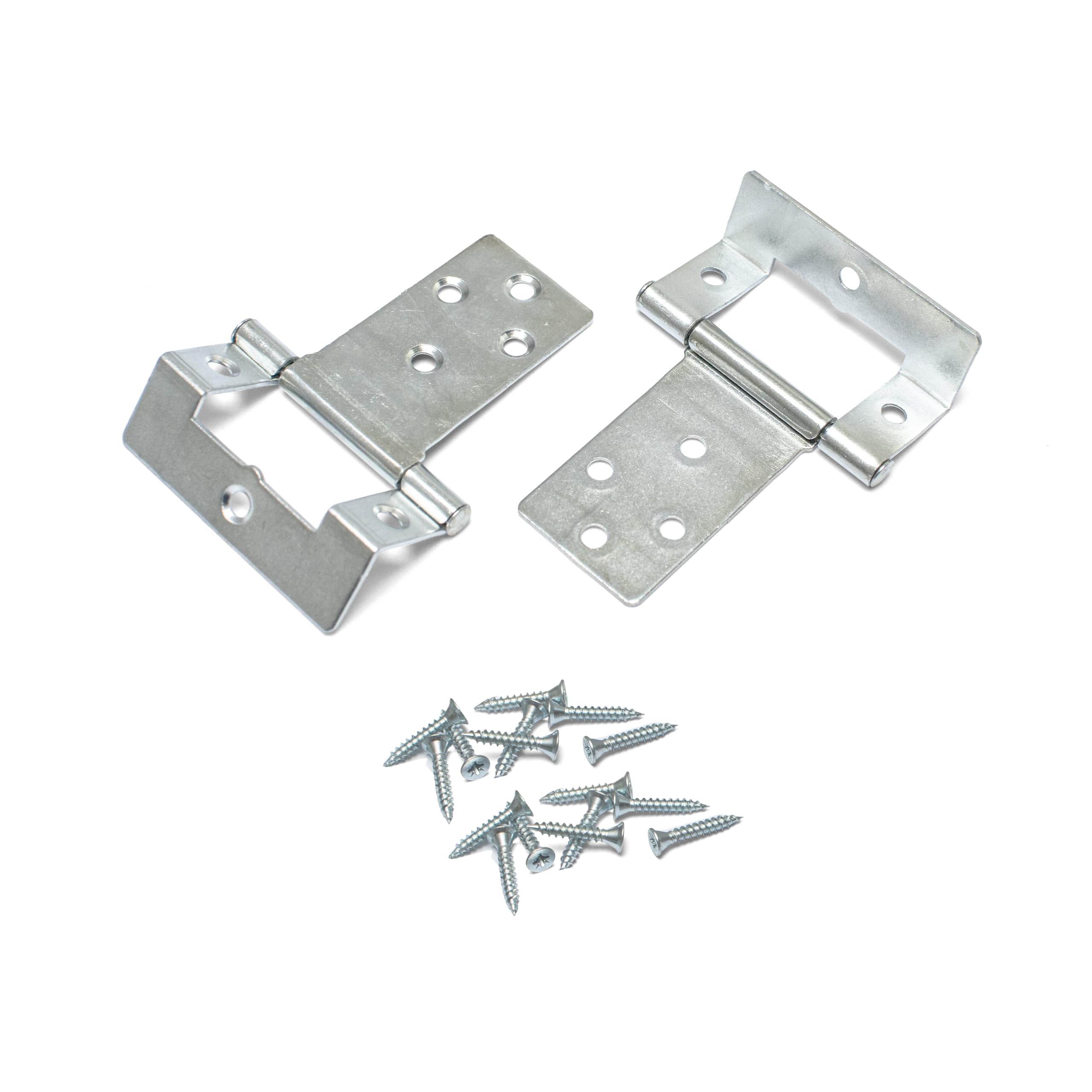 50mm Cranked Flush Hinges with Complete Fittings, Silver Zinc Coated Cabinet, Cupboard
