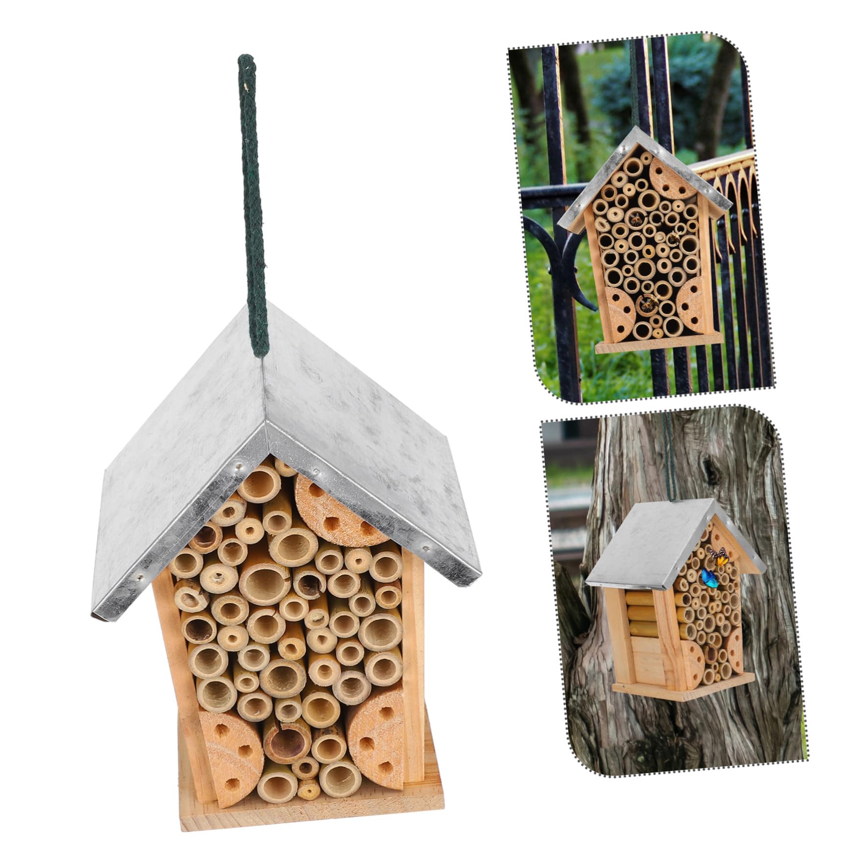 Hängendes Insektenhotel und Eisen Bienen und Schmetterlingshaus für Garten Wetterfest Dekorativ Geräumig Außen
