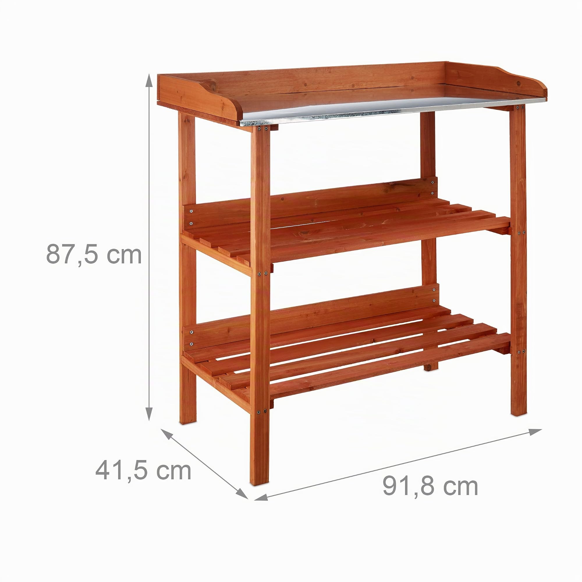 Relaxdays Mesa Jardinería de 3 Niveles, Estantería Plantas, Madera-Acero, 87,5 x 91,8 x 41,5 cm, Marrón Anaranjado