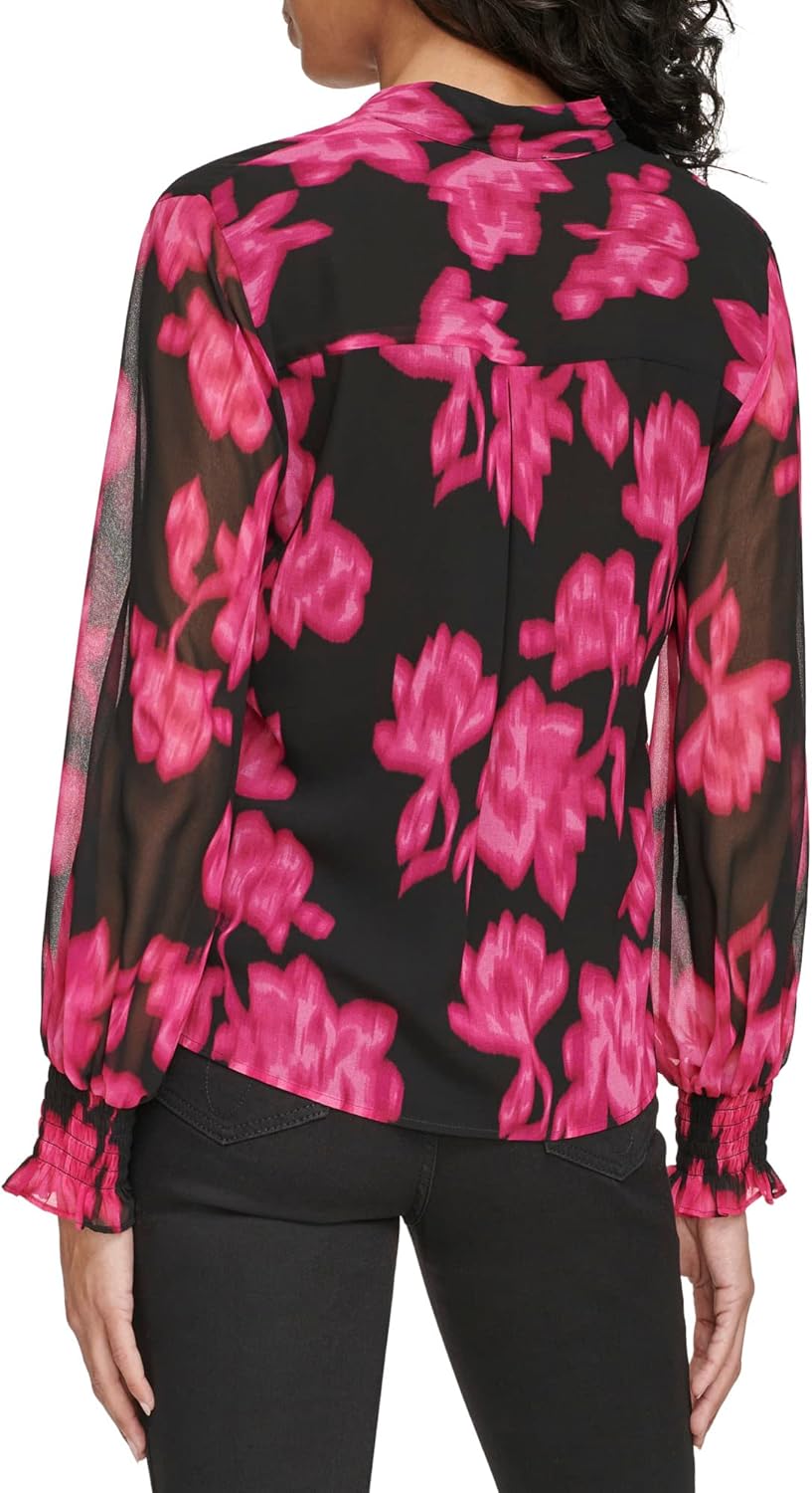 Calvin Klein Womens Printed V Neck Blouse - Image 4
