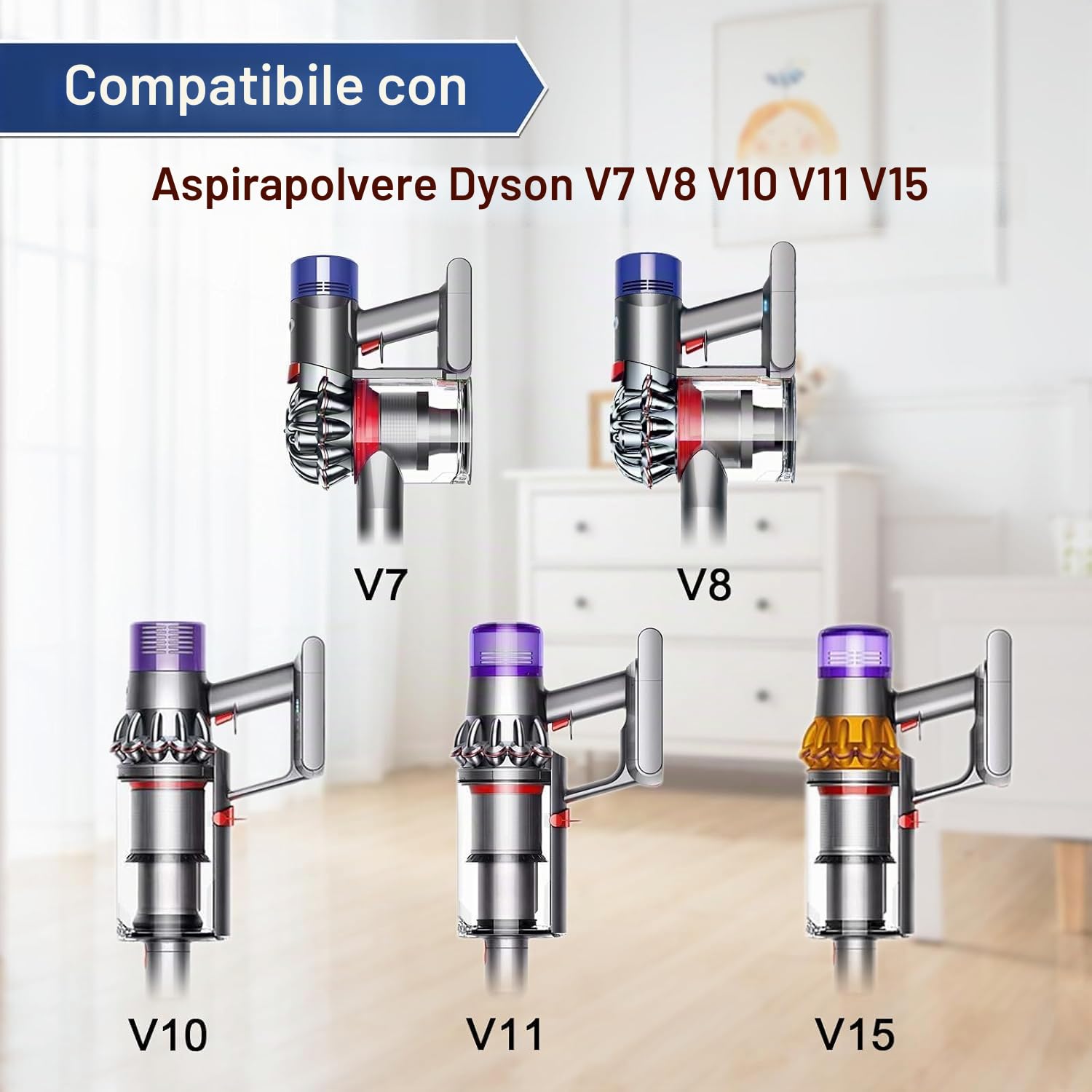 Testina di spazzola elettrica per Dyson V7 V8 V10 V11 V15 SV10 SV11 SV12 SV14 Motorhead - Ricambio per spazzola a rullo, compatibile con tappeti e pavimenti duri