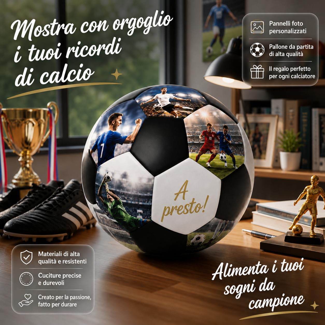 VEELU Pallone da Calcio Personalizzato con Foto e Testo, Pallone Calcio personalizzato con 5/10/15/20 Foto, Misura 4 o 5 in PVC, Regalo Personalizzato per Figlio, Allenatore e Tifosi di Calcio