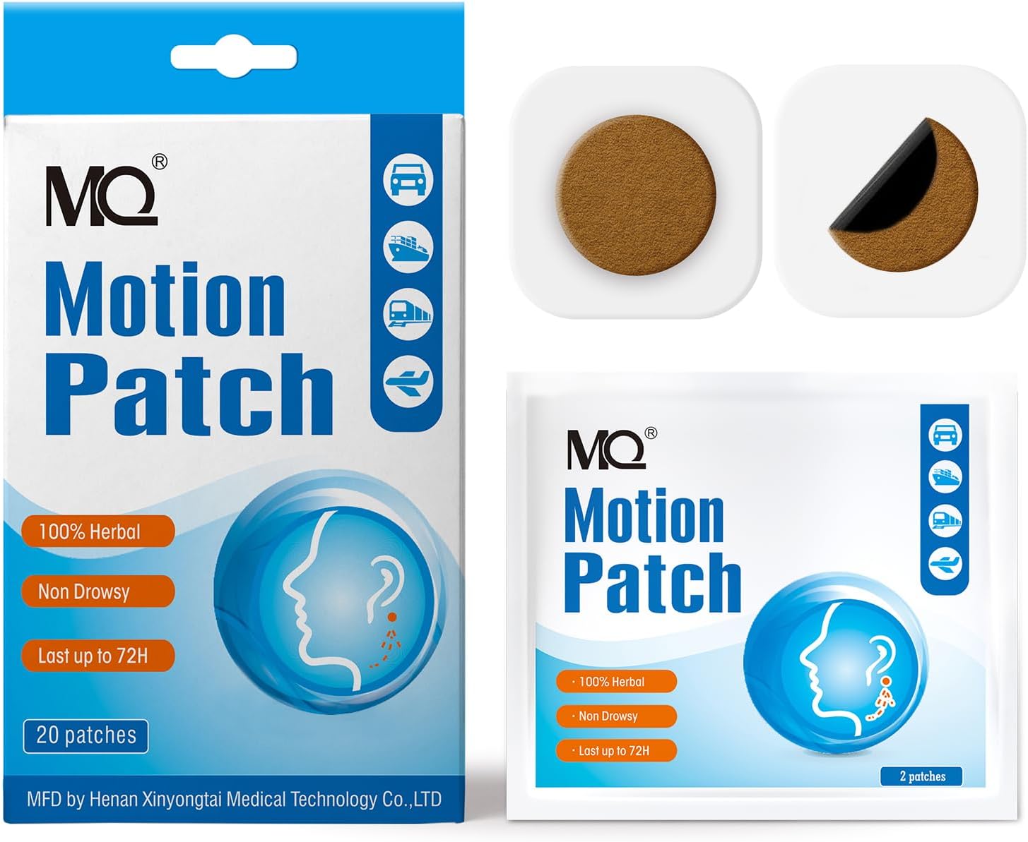 MQ Motion Sickness Sticker, 20 Pcs Non-Sleepiness Behind Ear Sea Sickness Stickers for Cruise Ship Travel, Waterproof Stickers for Fast Acting Car Disease and Long Lasting