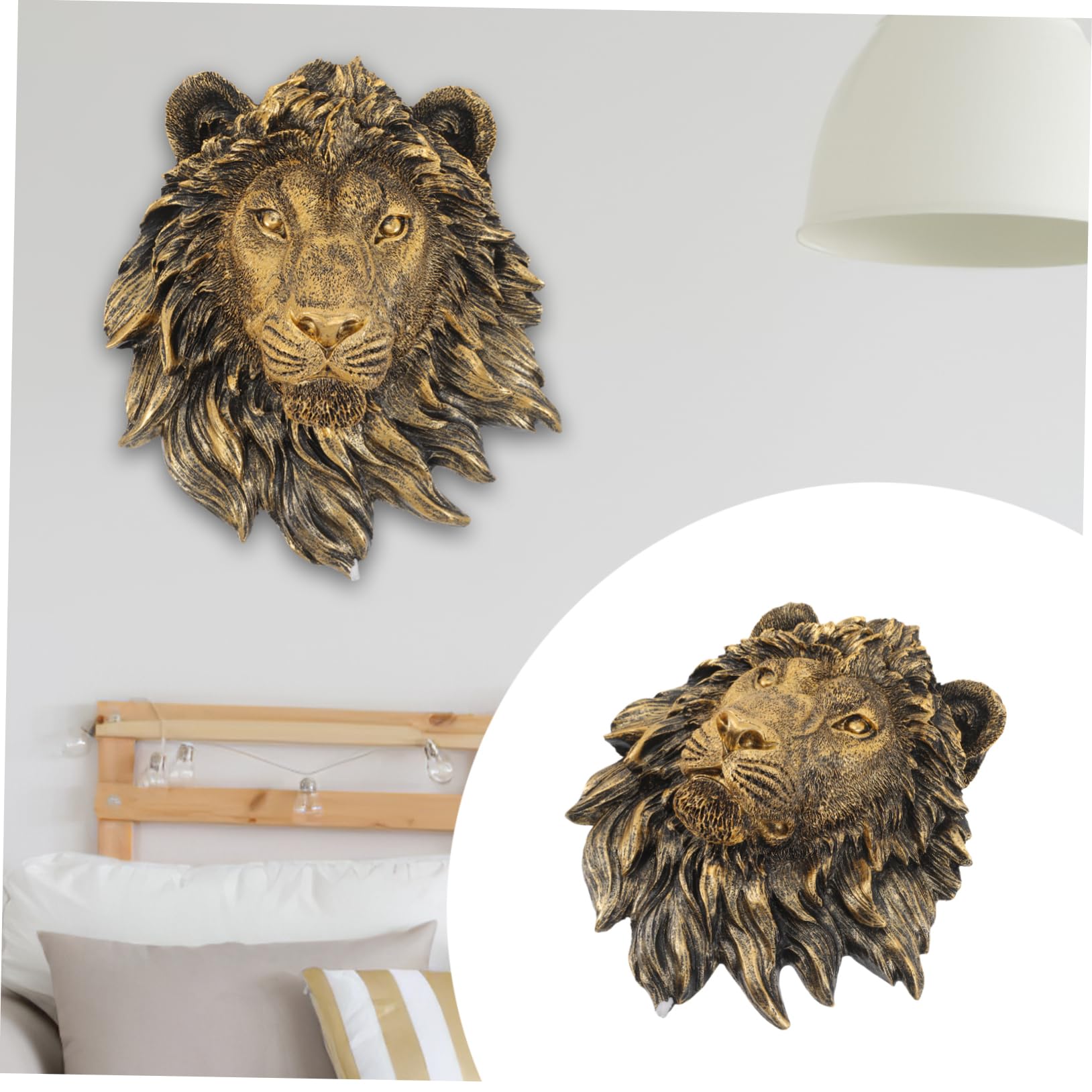 BATHVEVE Testa di Leone da Parete Ornamentazione Artistica per Pareti in Resina Oro Scultura Decorazione Murale Creativa e Delicata per Casa e Festival