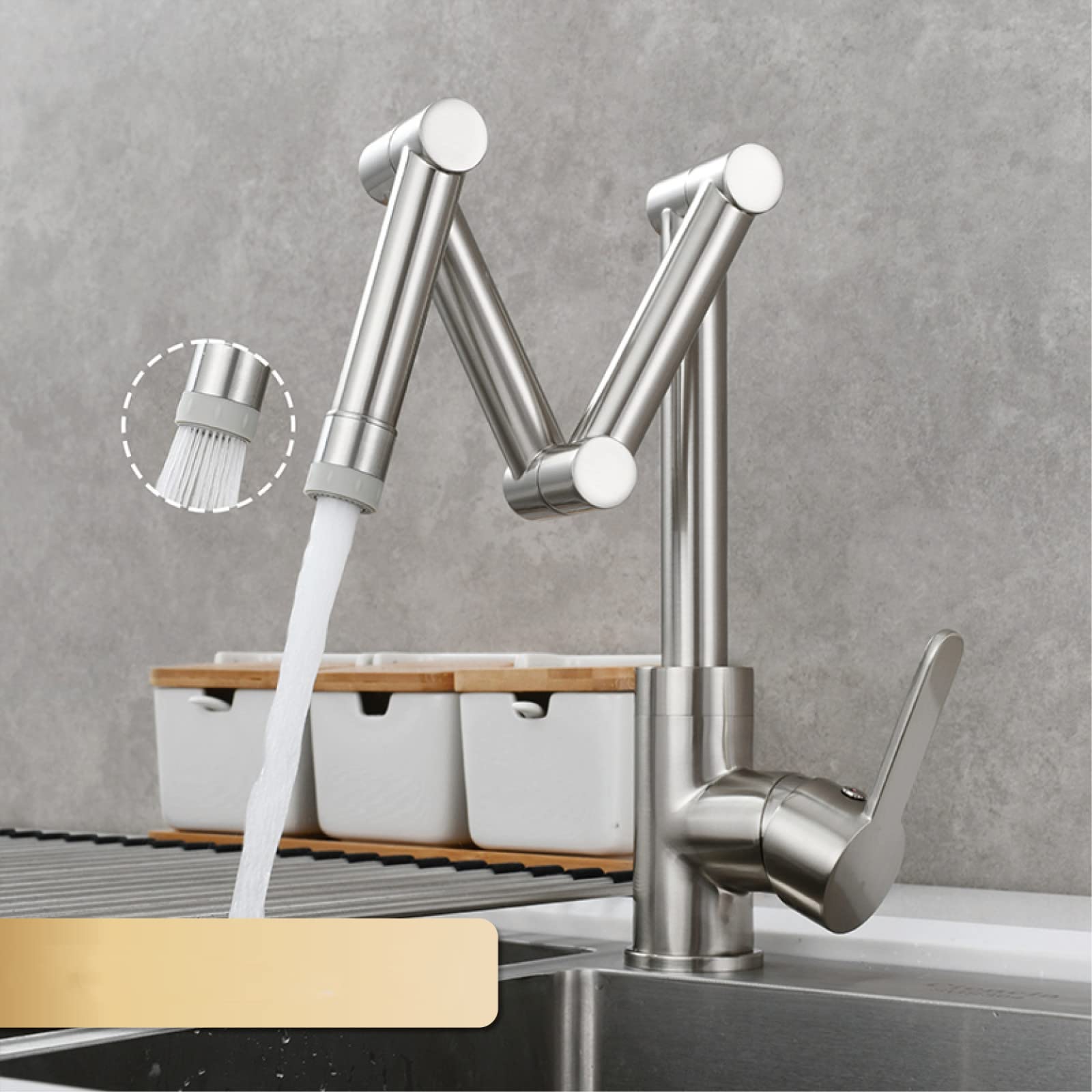Yjyjy 2 Function Nickel Faucet Brass Pot Filler Faucet Deck Mounted Triple Joint Swing Arm Kitchen Faucet With Hot And Cold Water Brushed Finish Extendable And Foldable Design 2 Functions Tap