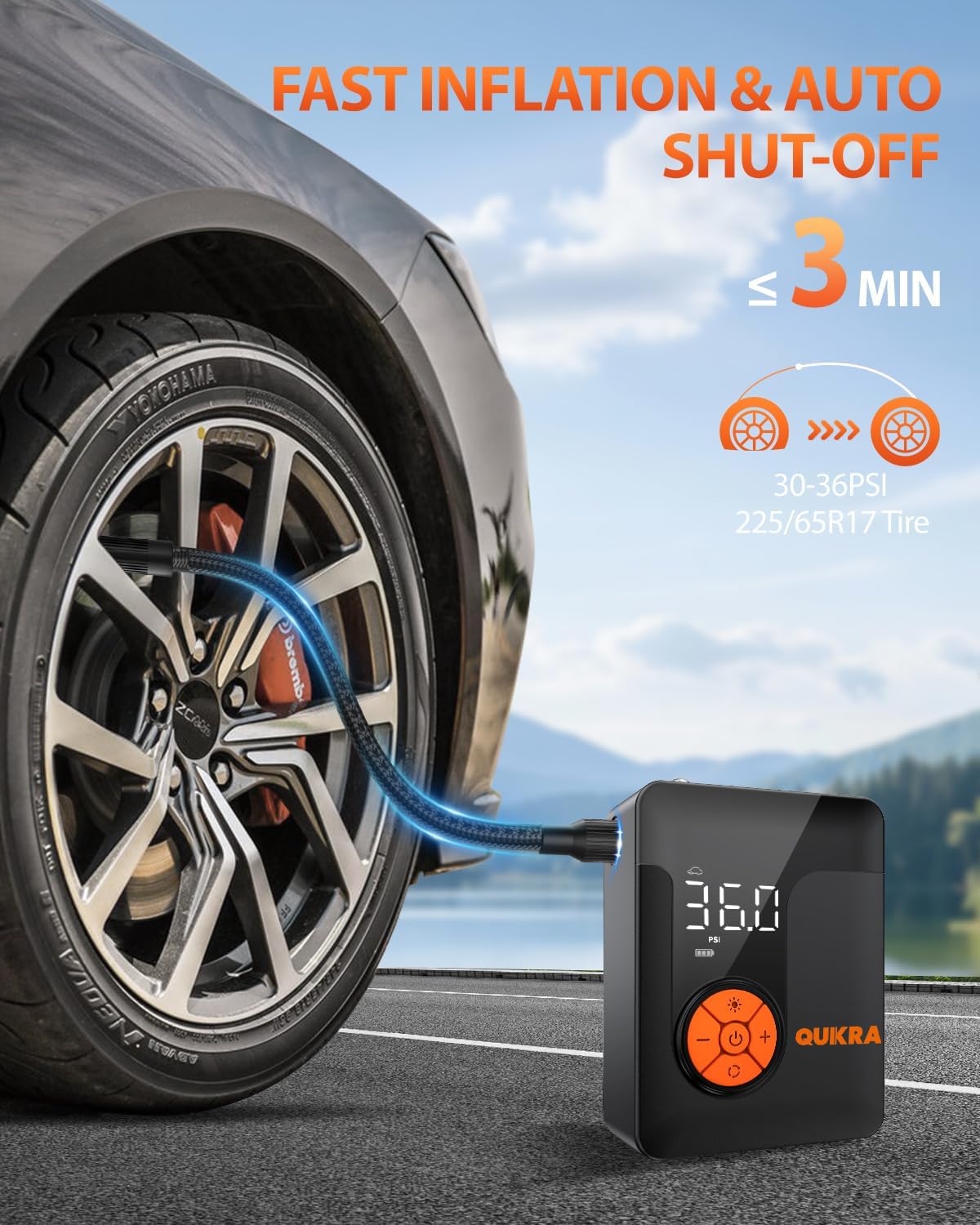 P011 Small Tire Inflator Portable Air Compressor, 150PSI Smart Cordless Air Pump, Auto Shut-off Tire Pump with LED Light and Digital Display, Air Compressor for Car, Motorcycle, Bicycle, Ball