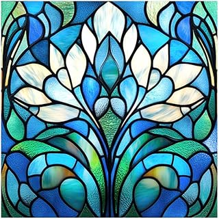 Window Privacy Film 19.7 x 19.7 Inch Removable Static Cling Tiffany Style Stained Glass Window Film Decorative Double-Sided Floral Window Clings for Home Office Living Room,Blue