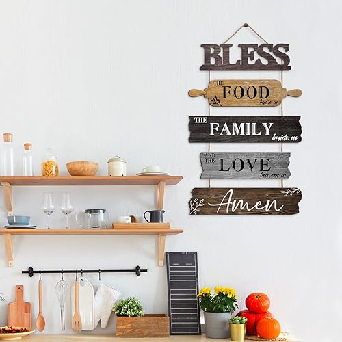 Miniatura 6 de Pigort Decoración de pared de cocina con texto en inglés Bless the Food Before Us, decoración de pared de granja para cocina, comedor, 5 carteles
