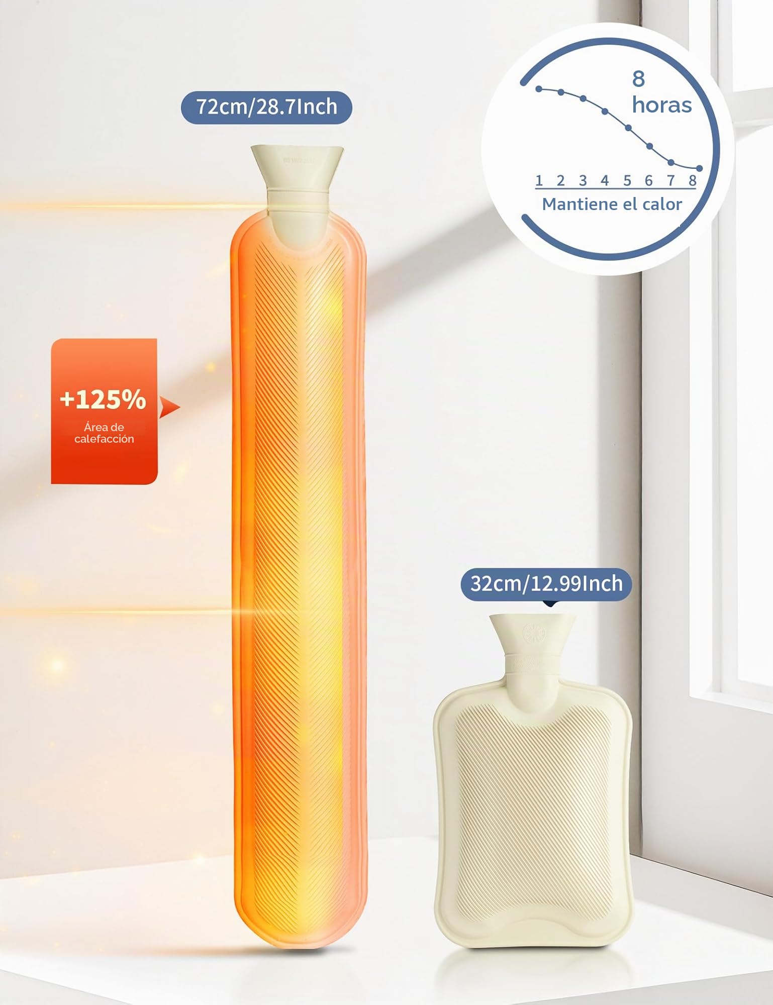 Homealexa 2L Botella de Agua Caliente Grande Larga con Funda - Bolsa Suave del Reino Unido para Cuello y Hombros, 73 x 14cm - Botella Extra Larga para Niños