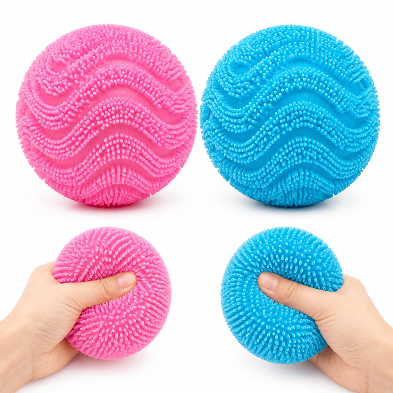 2Pcs Fuzz Ball, Fuzz Ball Squishy, Pink and Blue Soft Textured Sensory Items, Portable Calm Tools for Desk or Travel, Easy Storage