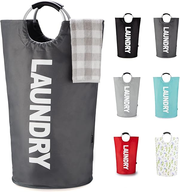 Amazon Brand  Eono 90L X-Large Laundry Basket (7 Colors), Waterproof Laundry Hamper, Laundry Bag with Padded Handles, Clothes Hamper Stands Up Well, Collapsible Laundry Basket Easy Storage(Dark Grey)
