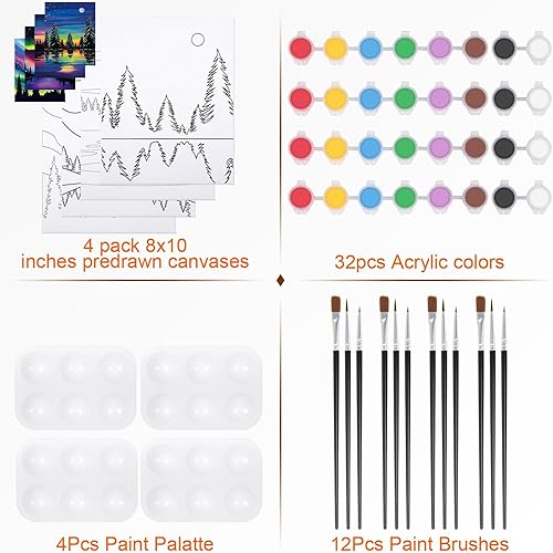 Miniatura 3 de Paquete de 4 lienzos de 8 x 10 pulgadas, lienzos estirados predibujados para pintar para adultos y niños, juego de pintura para fiestas, contorno