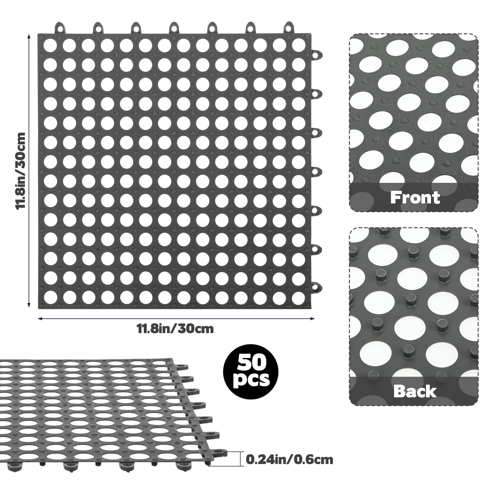 50 PCS Drainage Interlocking Tiles Bulk 11.8'' x 11.8'' Modular Interlocking Cushion Non Slip TPE Pool Deck Drain Mats with Drain Holes Splicing Garage Floor Tiles for Bathroom Kitchen Patio Pool Deck — Amazon image 2