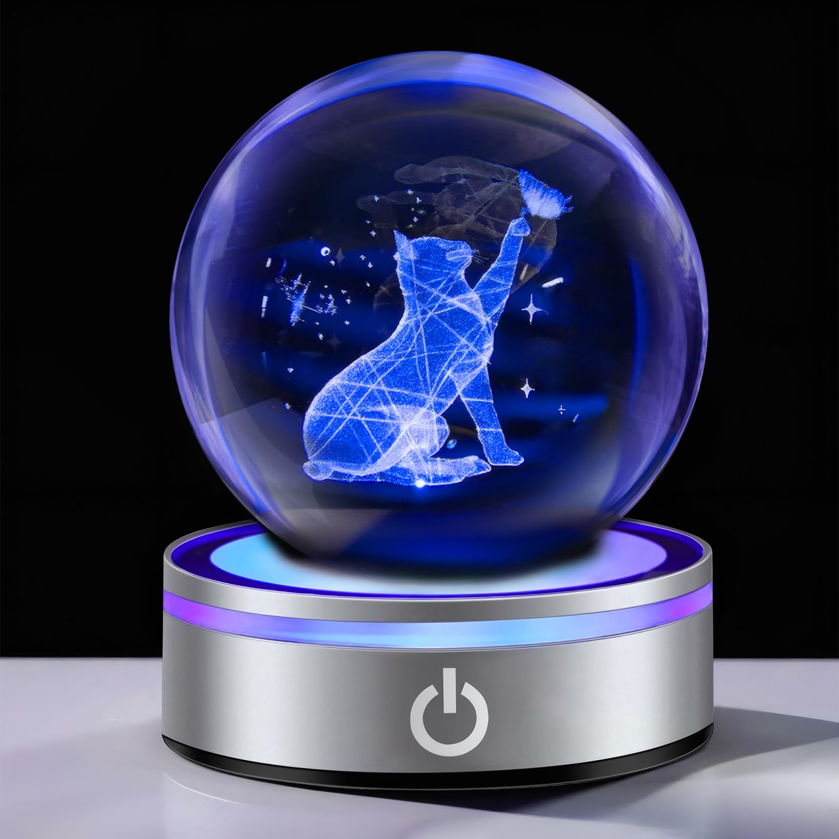 3D猫 可愛い クリスタル ボール おしゃれインテリア 動物フィギュア 置物 癒しグッズ 水晶玉 LEDライトベース 誕生日プレゼント女性 人気 間接照明 雰囲気作り 飾り 記念日 卒業祝い 父の日 恋人 彼氏 子供 友達 ギフト説明書が付いてい