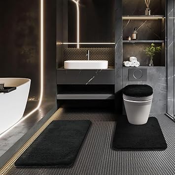 Bathroom Rugs Sets 3 Piece with Adjustable Toilet Seat Cover 17.5"x 15" Machine Washable Bath Rug Set with TPR Non Slip Rubber Backing Solid Bath Mat Set for Luxury Bathroom Decoration