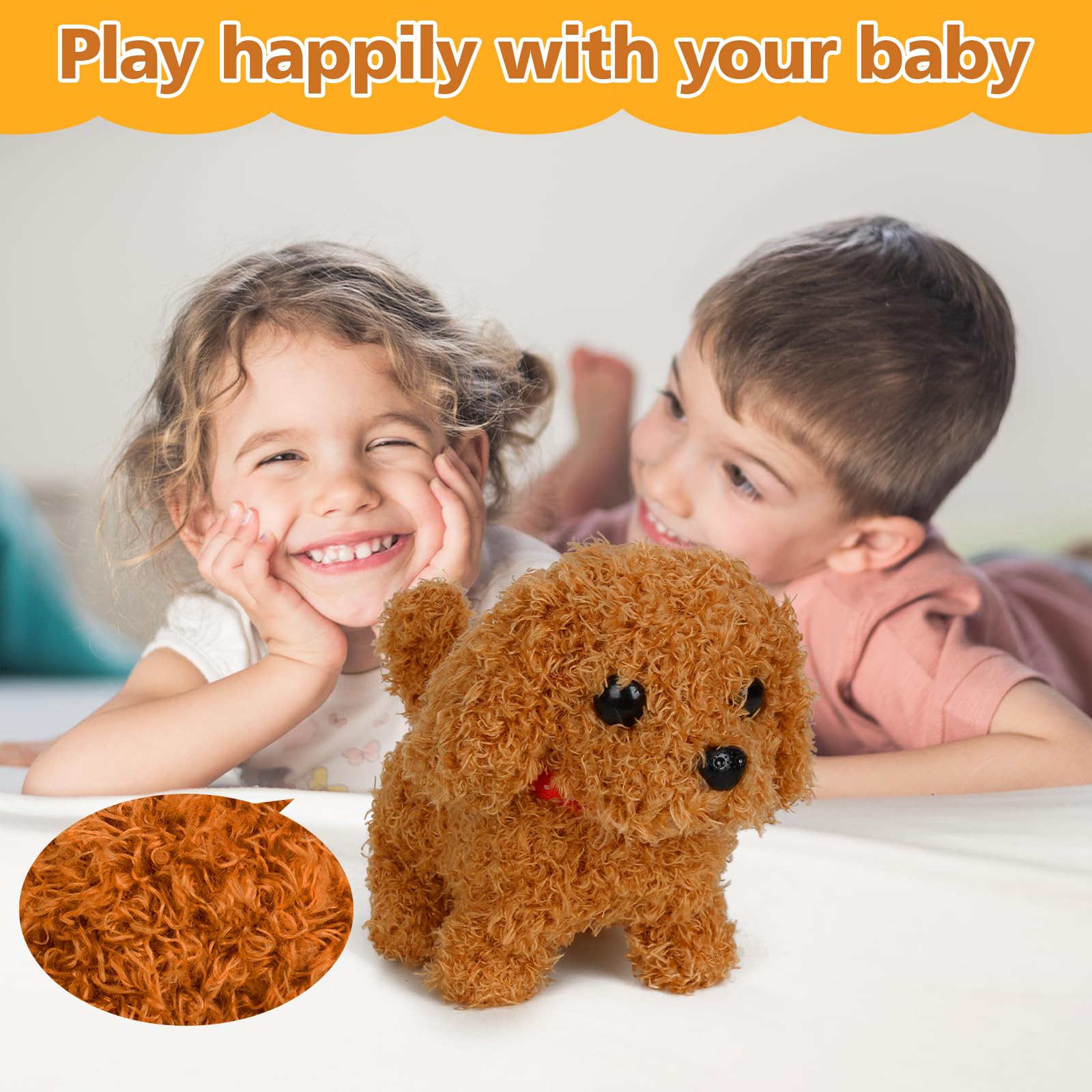 Cane Robot Interattivo, 2x Cagnolino Elettronico Realistico che Cammina e Abbaia - Giocattolo Cane di Peluche con Movimento e Suono - Regalo per Bambini e Bambine 2 3 4 5 6 7 Anni