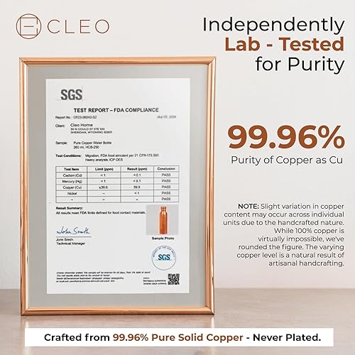 Miniatura 2 de CLEO HOME Botella de agua de cobre 100% puro para beber, botella de cobre ayurvédico martillado de 32 onzas para agua potable, a prueba de fugas y