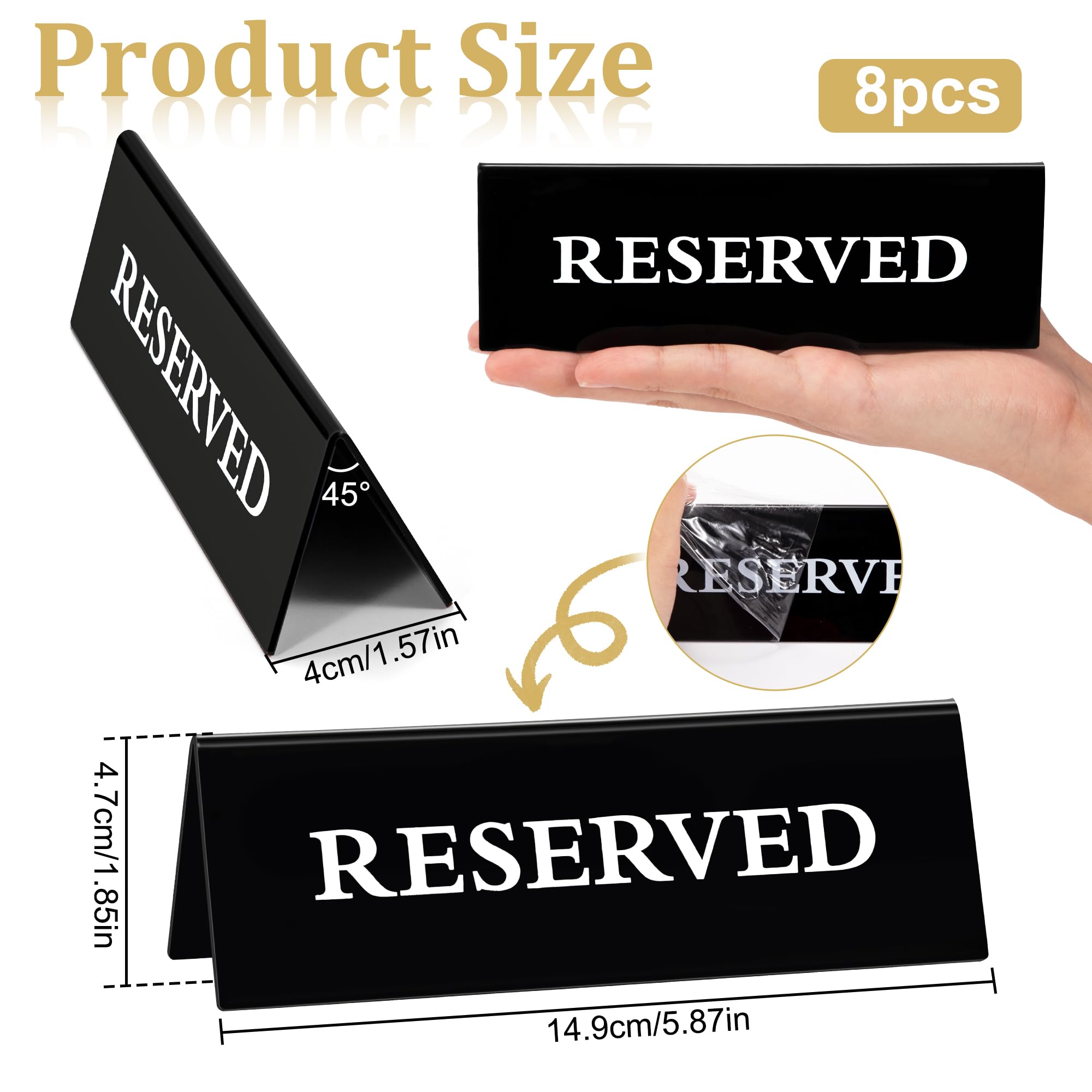 Letreros Reservados Doble Cara Letreros de Mesa Reservados de Acrílico para Mesa Boda Fiesta Restaurante Eventos 8 Piezas Negro