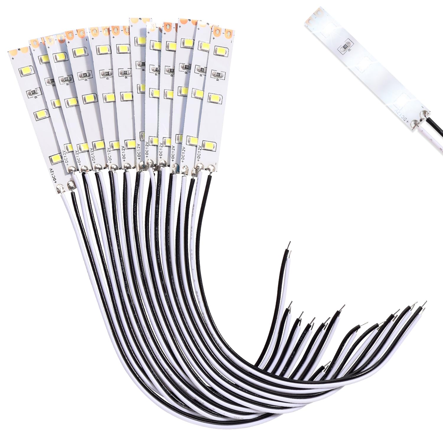 Lyeteung 12 PCS 50mm 12V - 18V Pre Wired Strip, 2835 SMD LED Model Railway LED Lighting, White, 50mm - 10pcs