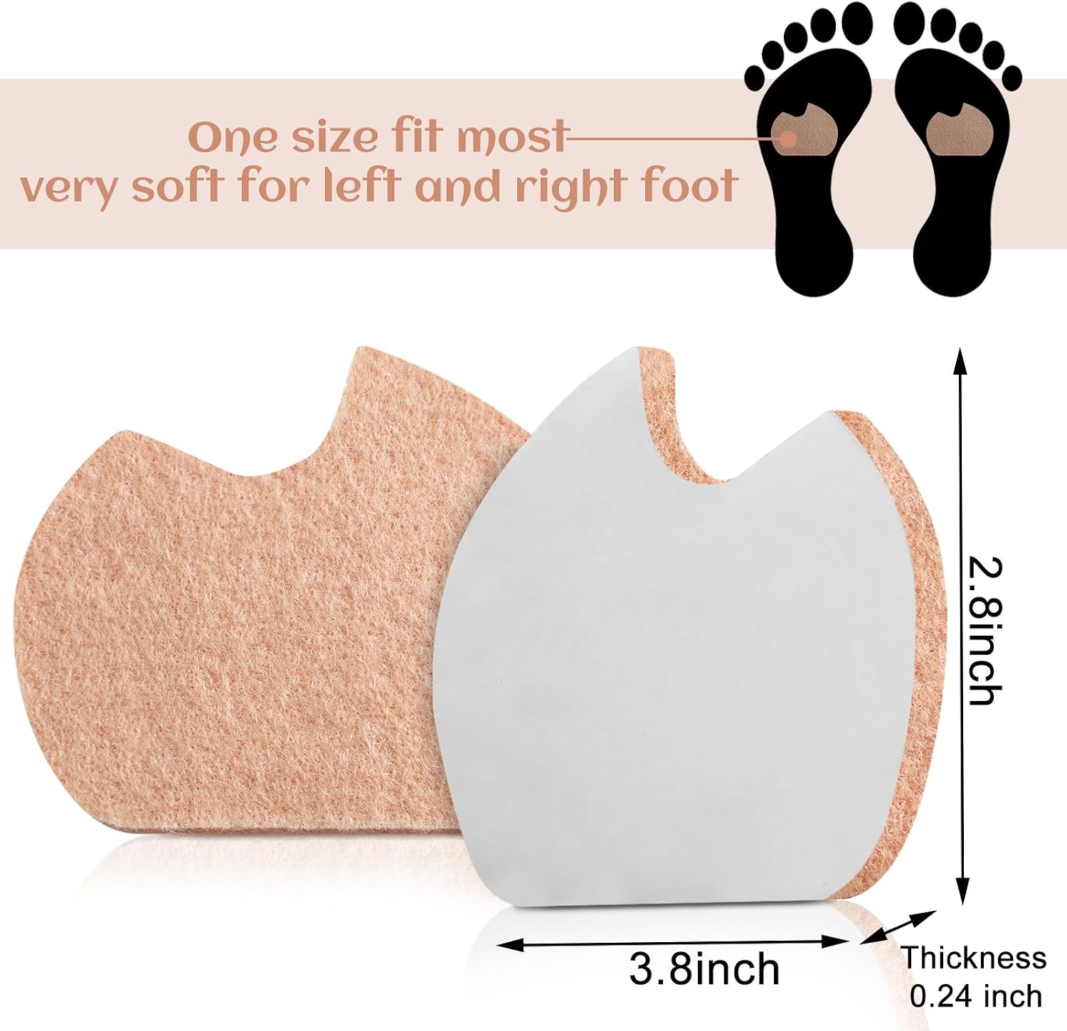 24 Pieces Foot Pads for Dancer Sesamoiditis Pads for Ball of Right Feet Pain Felt Forefoot Cushion Self Adhesive Foot Cushion for Men Women Dancing Pain Relief(Beige)