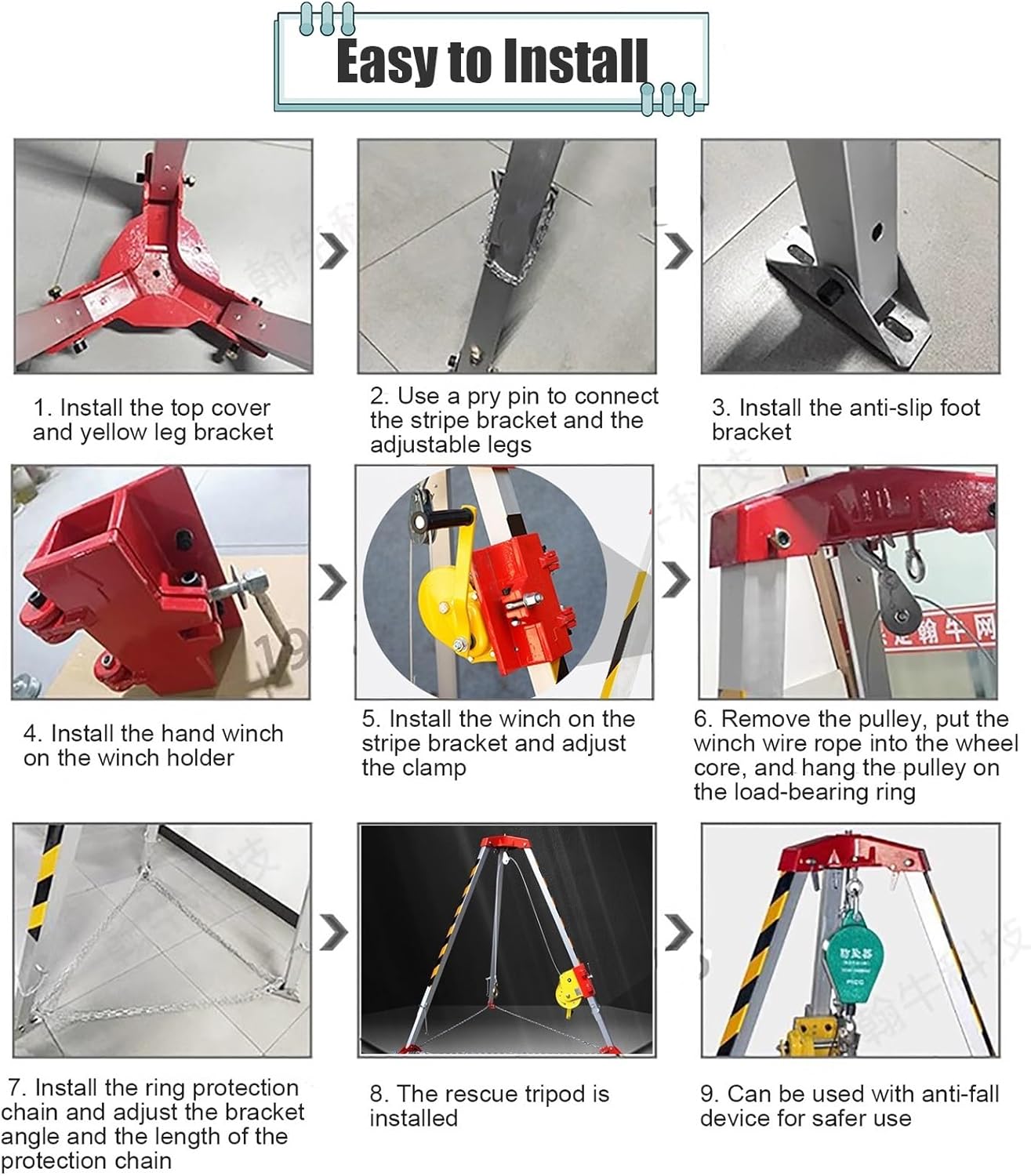 Confined Space Rescue Kit - Portable Tripod with Self-Locking Winch, Telescopic Lifting System, Industrial Safety Tool for Emergency and Rescue Operations