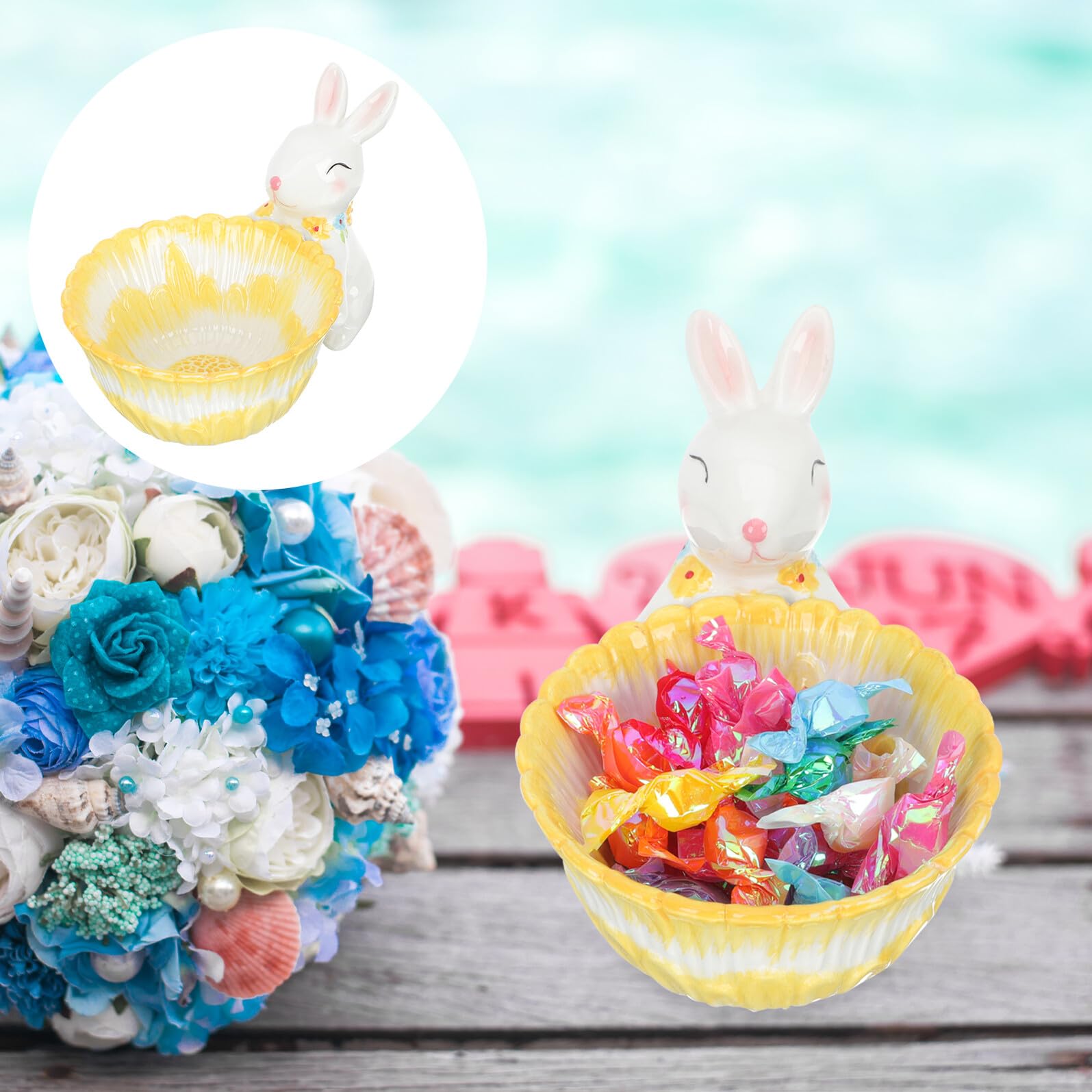 Decorazione Coniglio in Ceramica Realistica per Festa di Pasqua Sensazione Confortevole senza Sbavature, Ornamento da Tavolo per Compleanno