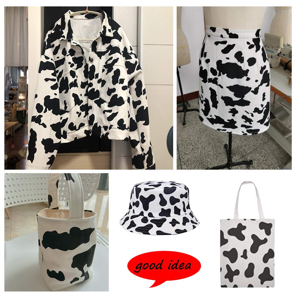 MaJu Stoff mit Kuh-Print Schwarz-weißer Baumwollstoff Twill-Stoff mit Animal-Print Bastelstoff-Material für DIY Handwerk, Mäntel, Röcke, Heimtextilien(Breite: 1,5 m)(Size:3m)