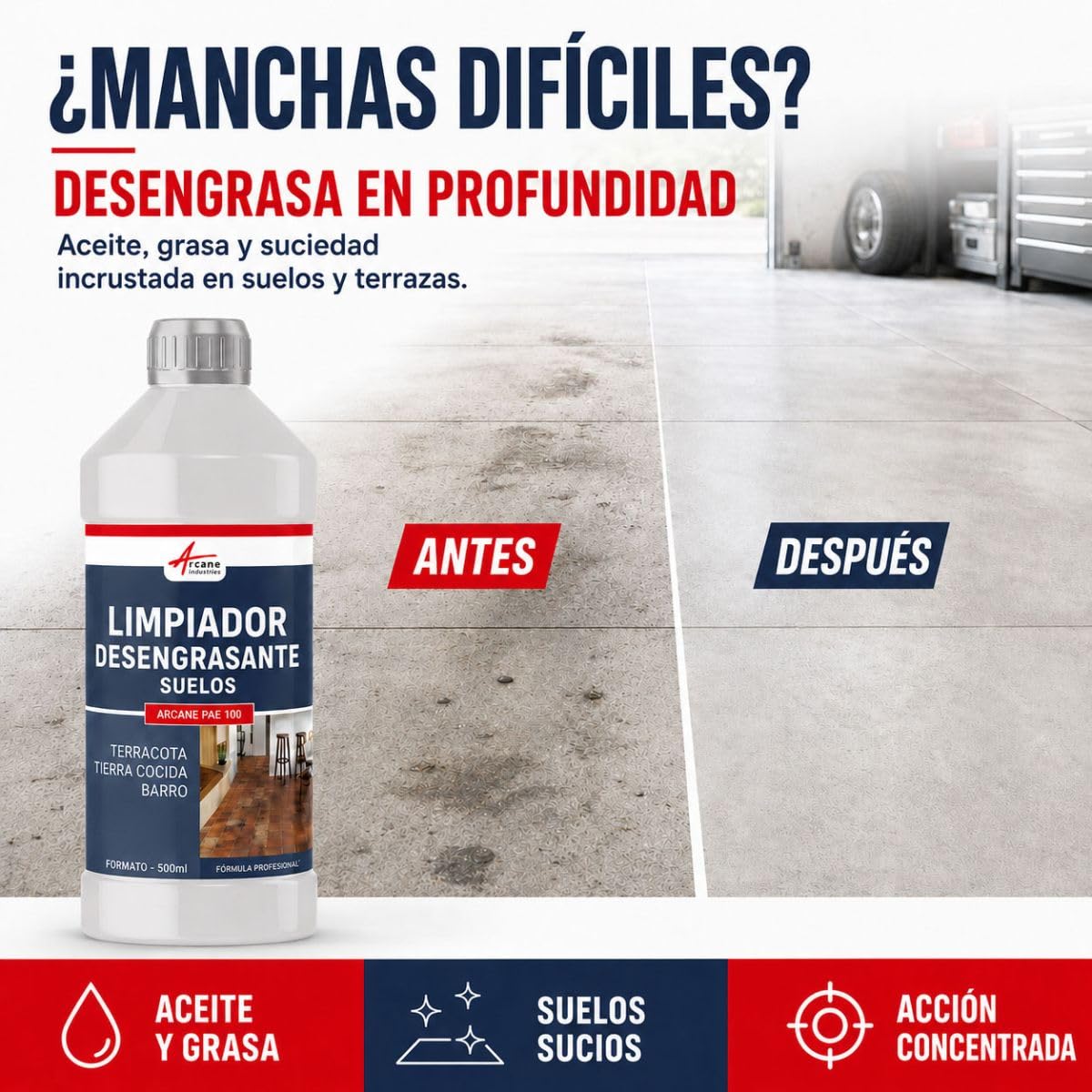 Limpiador desengrasante para suelos de baldosas y exteriores - LIMPIADOR DESENGRASANTE PARA SUELOS - 5 L - ARCANE INDUSTRIES