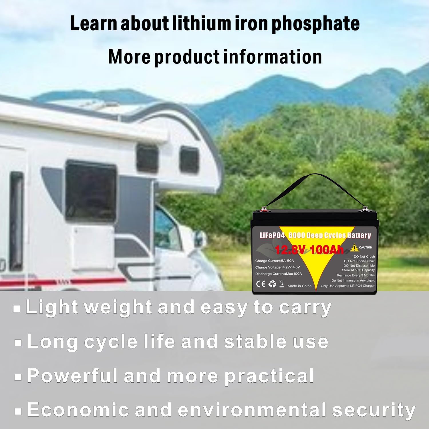 12V 100Ah LiFePO4 Lithium Battery Group 31 with Low-Temp Protection, Built-in 100A BMS, IP65 Waterproof 1.28kWh Rechargeable Lithium Batteries, 8000-15000 Cycles Perfect for Solar System, RVs, Boats