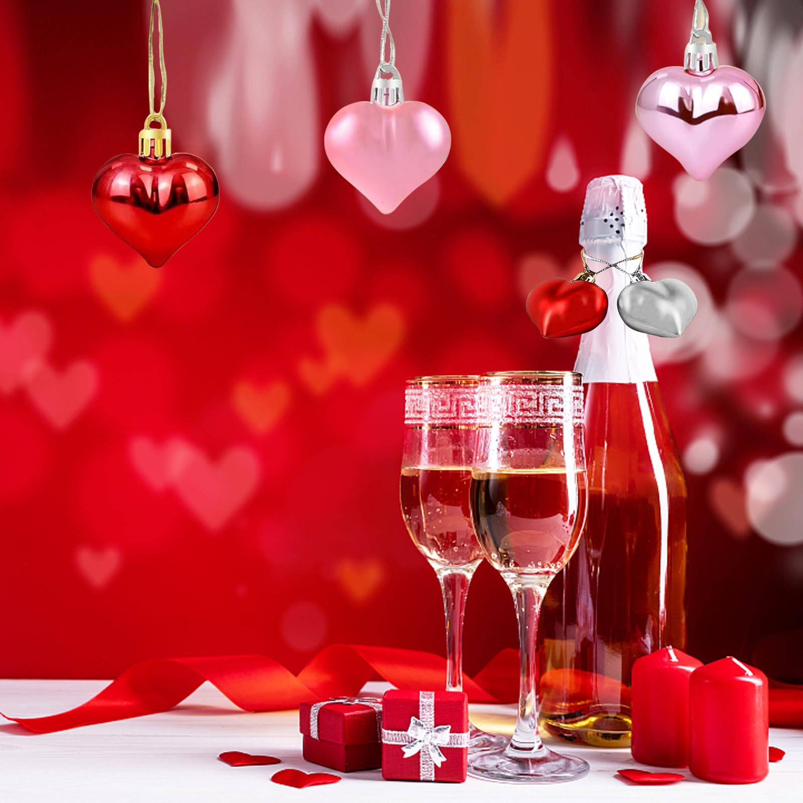 Set Di 36 Ornamenti A Cuore Per San Valentino – Palline Rosse E Rosa Con Glitter, Lucide E Opache, 4,5 Cm, Per Decorare Albero, Casa, Bottiglie E Festa