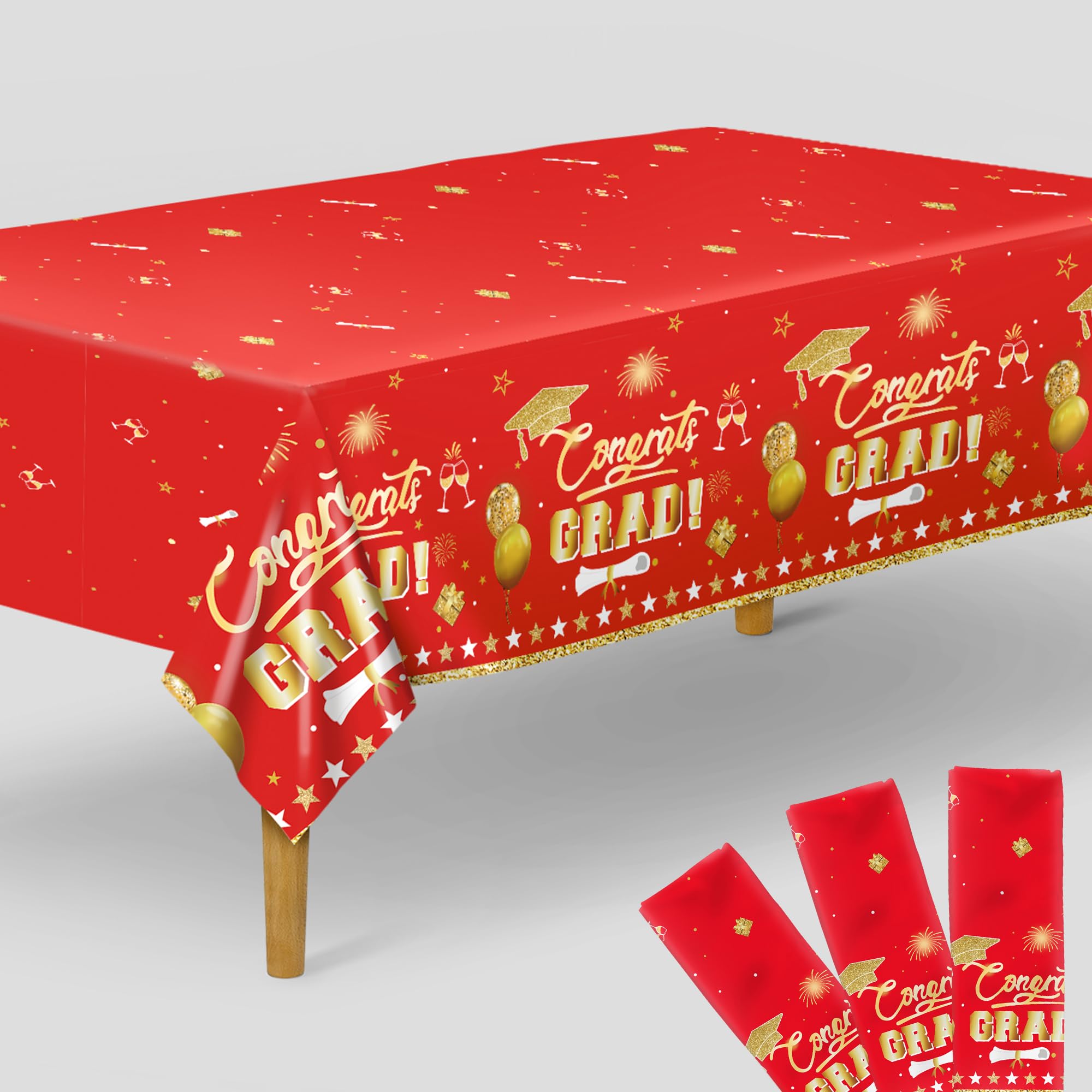 KatchOn, Red and Gold Grad Tablecloth - XtraLarge 54x108 Inch, Pack of 3, Gold and Red, 70.9 x 47.2 inch (Rectangular)