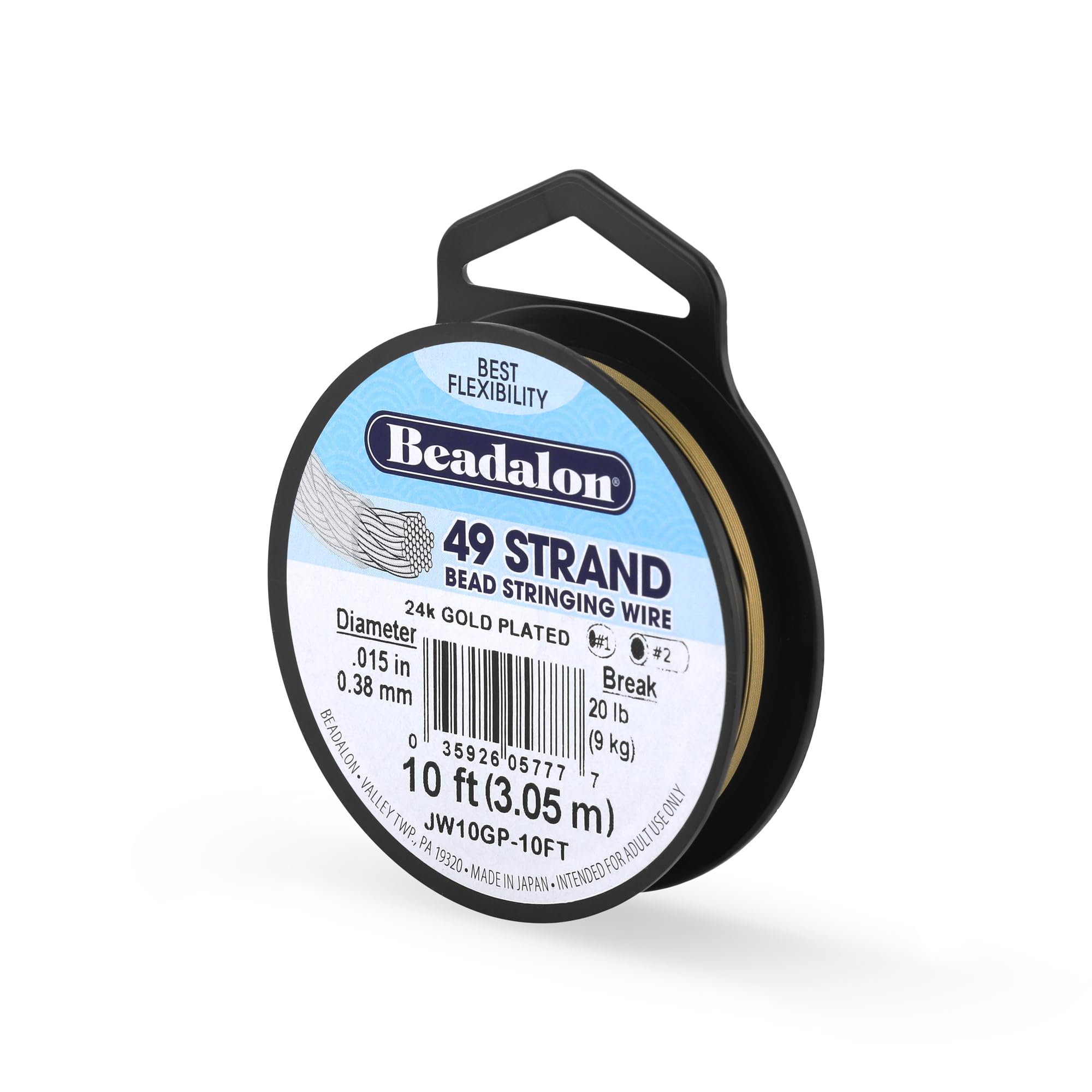 Beadalon Gold 49-Strand Bead Stringing Wire, 0.015-Inch, Plated, 10-Feet