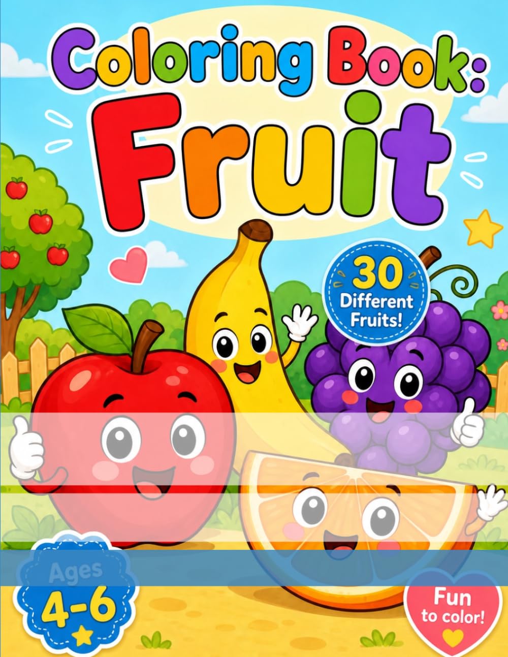 Fruit Coloring Book for Kids Ages 4-6: 30 Fun Fruit Coloring Pages for Preschool Children