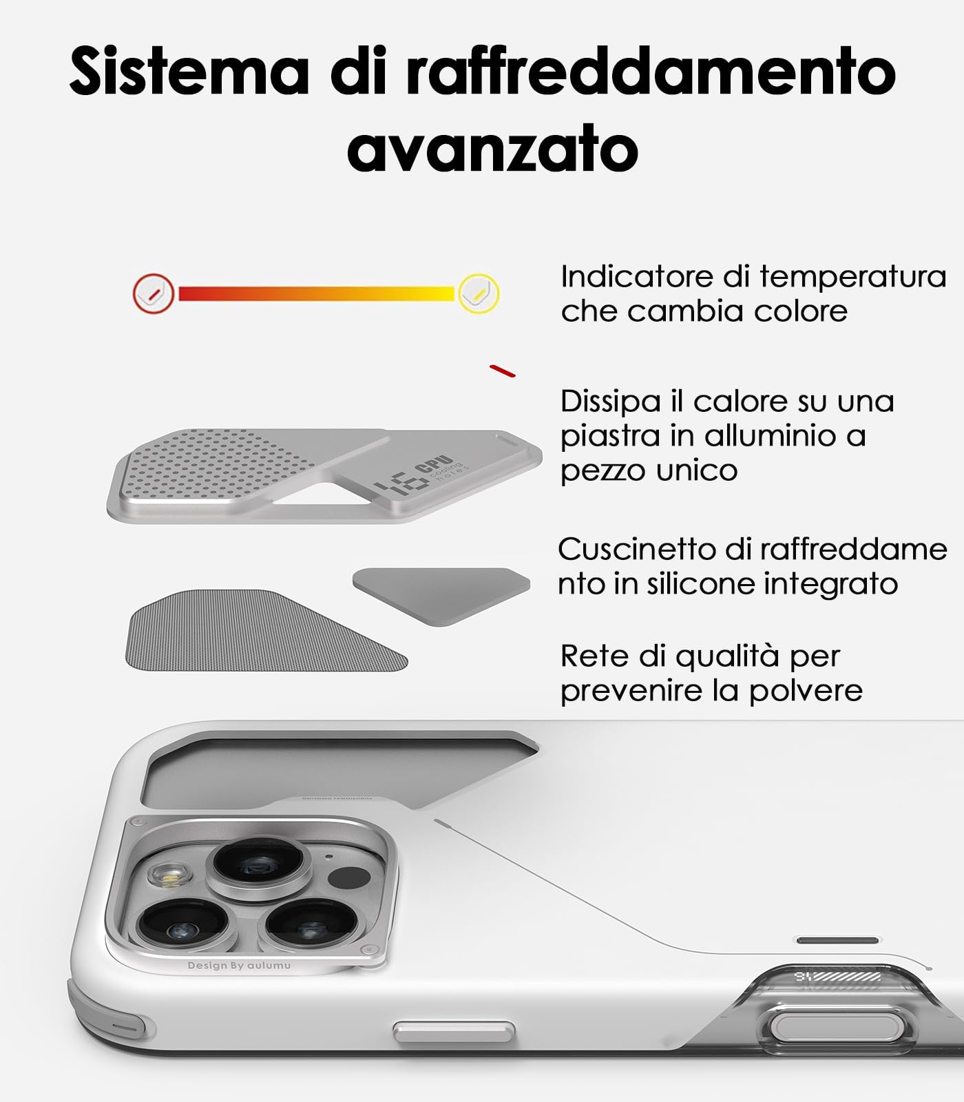 Aulumu A16 Custodia Antiurto per iPhone 16 Pro | Controllo Aggiornato della Fotocamera | Raffreddamento Reale | Telaio della Fotocamera in Lega di Alluminio | Protezione Multistrato a Strati Compositi