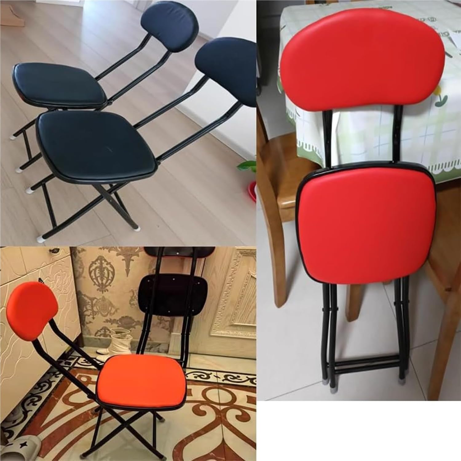 Padded Folding Chair Easy Store Metal Frame Office Bedroom Seating Compact Design for Kitchen Home and Outdoor Use Black(Black)