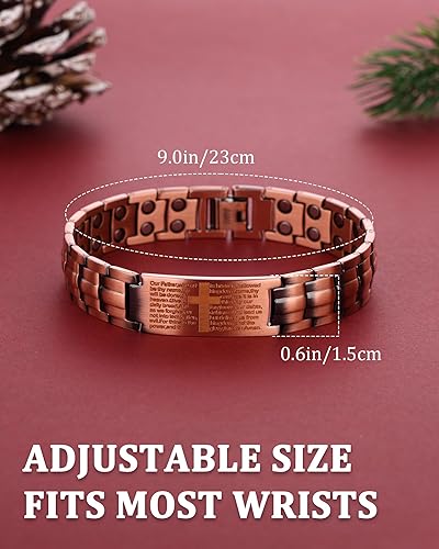 Miniatura 43 de MagEnergy Pulsera de cruz de cobre para hombre, pulsera magnética de cobre ultra fuerte para hombre, pulsera de cobre ajustable con caja de joyería